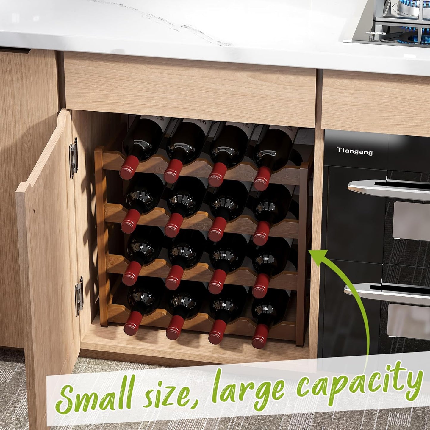 BMOSU Bamboo Wine Rack Wine Storage Cabinet Shelf 16 Bottle Wine Racks Countertop Sturdy for Kitchen Dining Room Pantry - 4 Tiers Wine Rack(Brown)