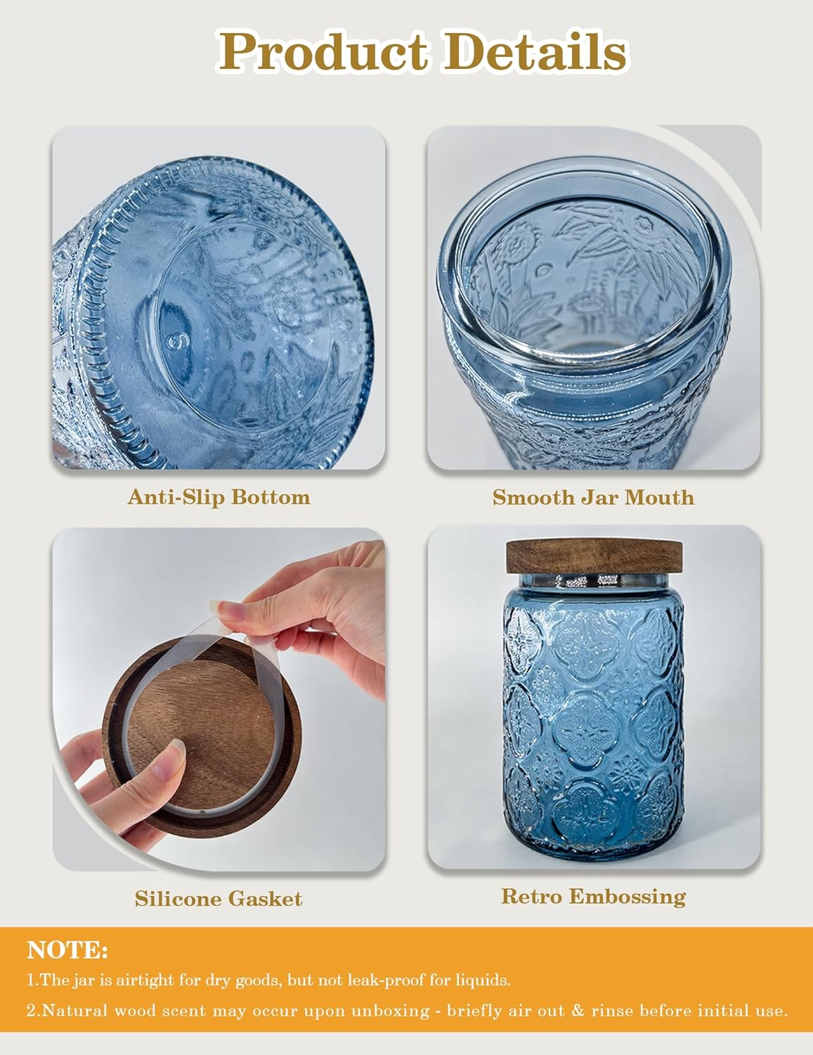 Glass Jar with Airtight Wood Lid – 24 OZ Kitchen and Pantry Canister, Decorative Vintage Storage Container for Candy, Coffee, Cookie, Cereal, Flour, Sugar, Tea, Green Sunflower