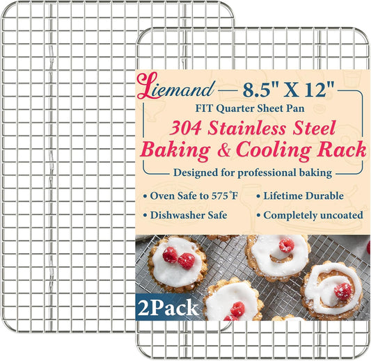 Cooling Racks for Cooking and Baking-8.5"x12" Oven Safe Premium Stainless Steel Heavy Duty Baking Rack Tight-Wire, Fits Quarter Sheet Pan for Roasting & Grilling & Cooking-Set of 2