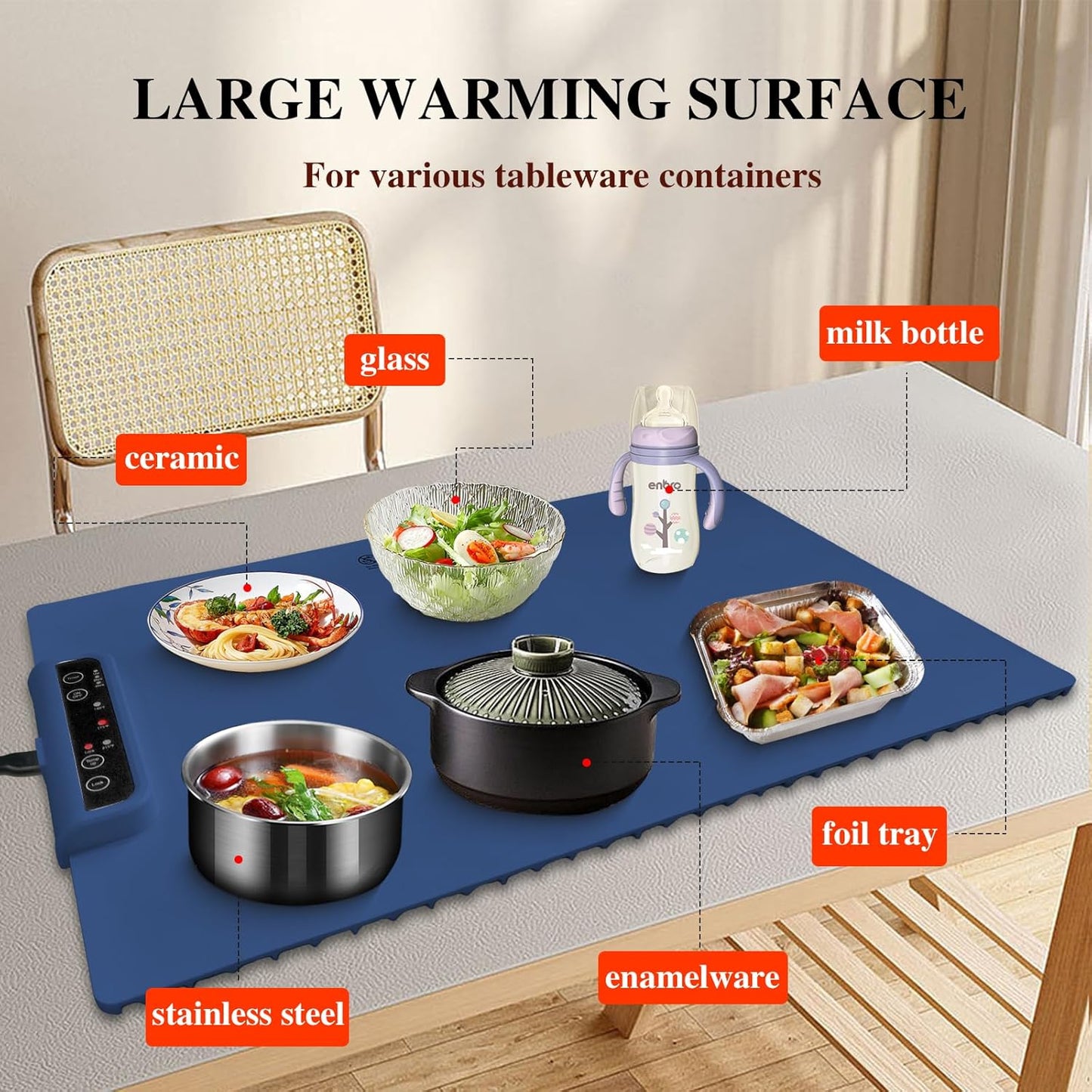 Food Warming Mat,Portable Food Warmer Full Surface Heating,Rapid Heating Electric Warming Tray for Parties|Gatherings,Warming Mat with Auto Shut Off,3 Temperature Controls,Easy to Use