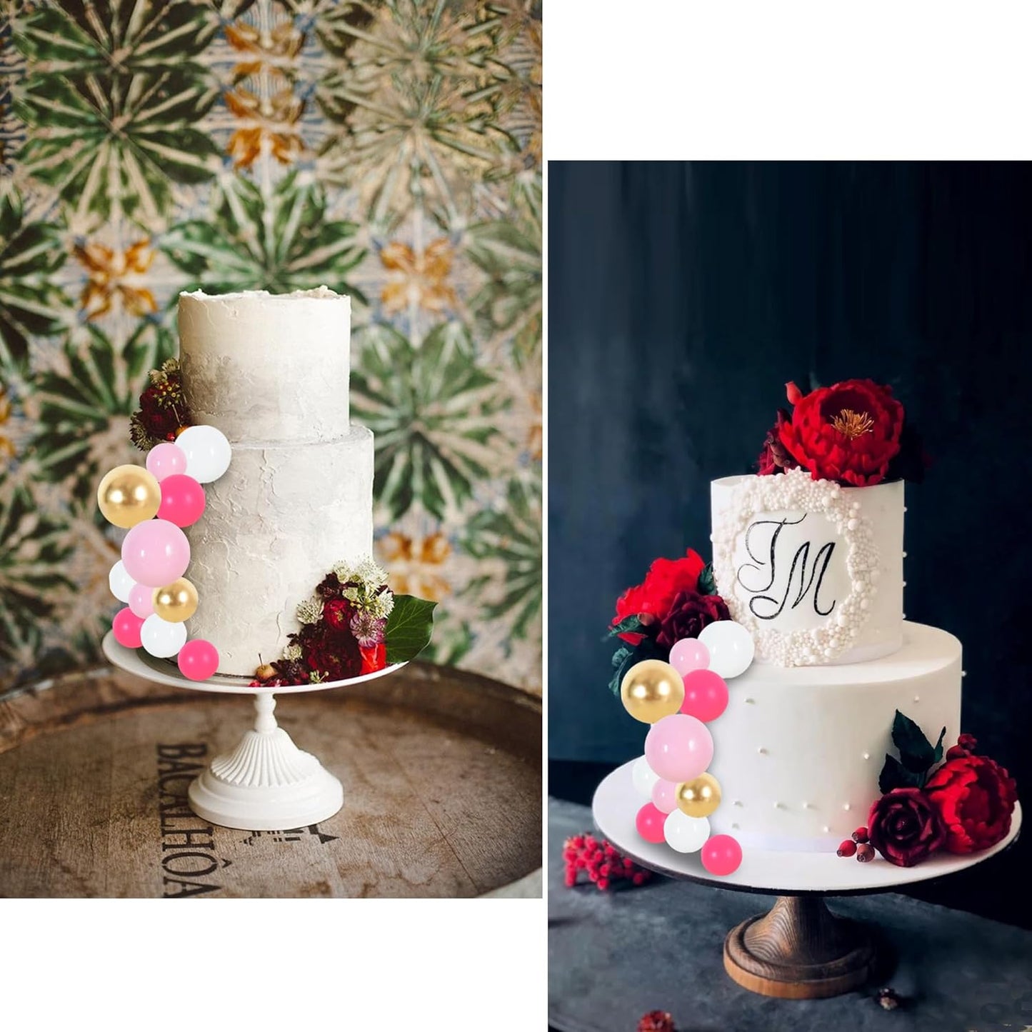 BEISHIDA 40 Pcs Foam Ball Cake Toppers with Sticks Mini Cake Decorations for Birthdays, Weddings, Baby Showers, DIY Baking Supplies, Anniversary Party (Hot Pink，Pink，White，Gold)