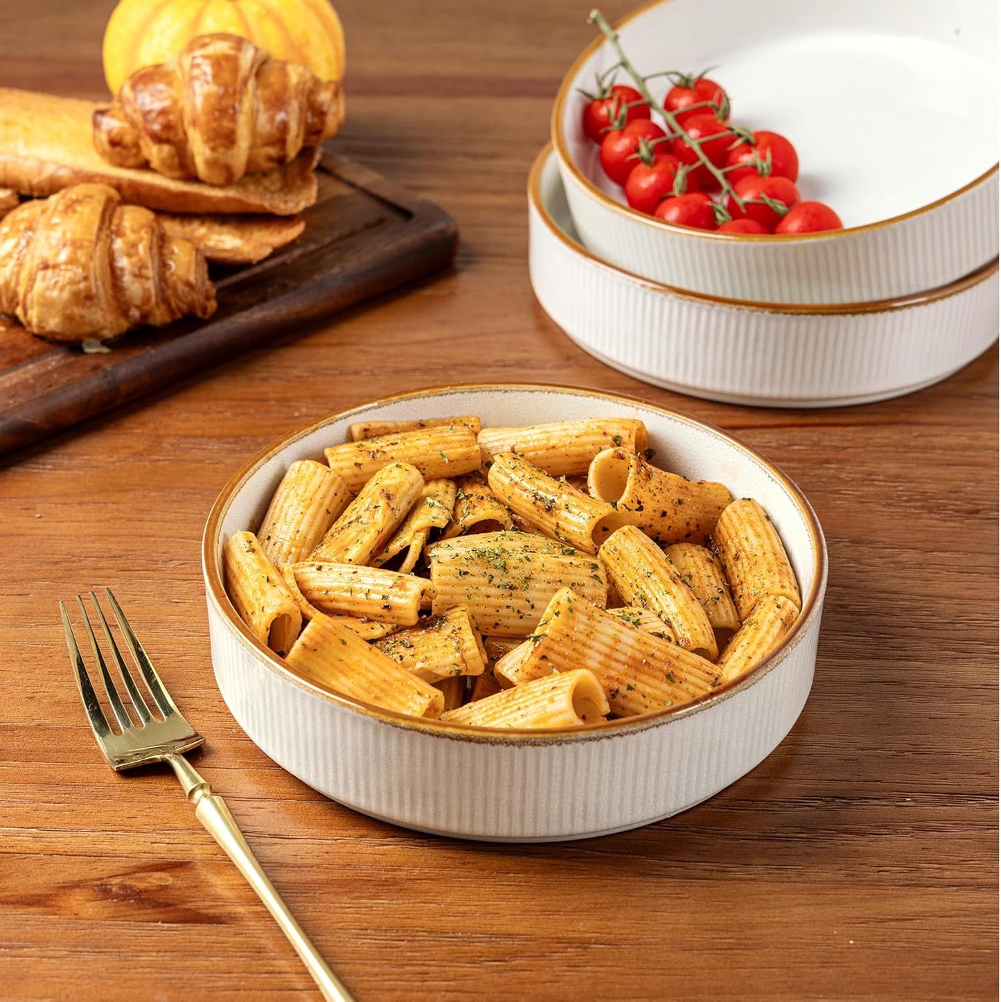 GBHOME 7.5'' Stoneware Pasta Bowls, Serving Bowls Set of 6 for Kitchen, Double Reactive Glaze Bowls for Fruit,Pasta,Salad,Oatmeal,Meal, Microwave Safe (6 pcs)