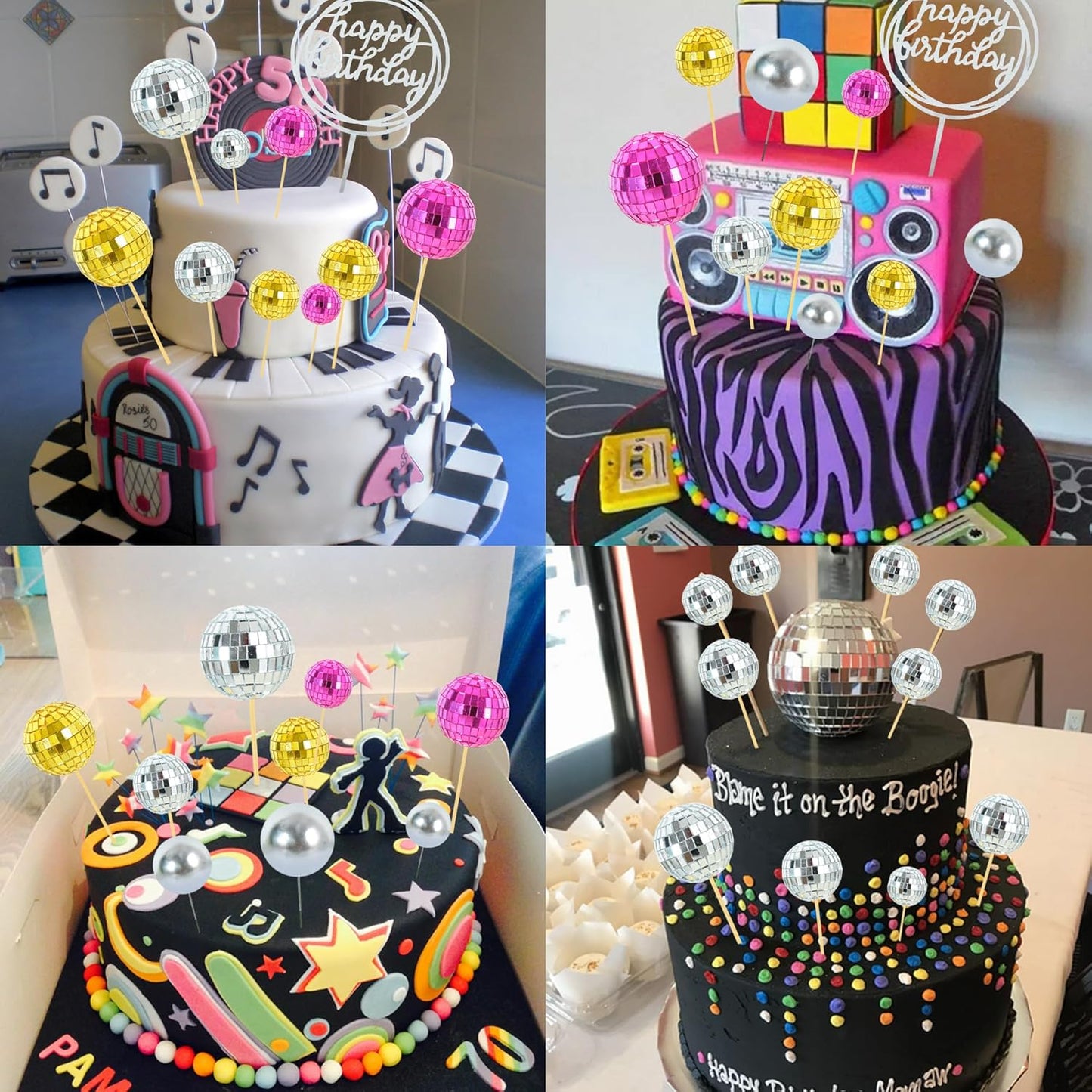 BEISHIDA 27 PCS Disco Ball Cake Toppers - Mini Mirror Ball Cupcake Toppers for Disco Theme Party, 70s 80s Party Decorations, Birthday, Wedding, Anniversary, Baby Shower, and Retro Celebration