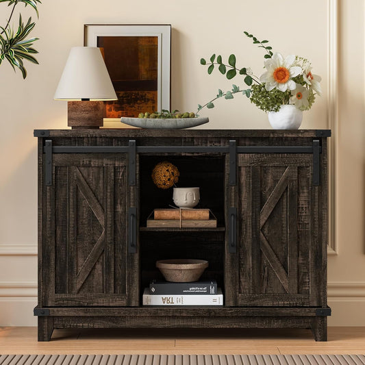 Cube Storage Organizer, Sliding Doors Coffee Bar Cabinet with Storage Farmhouse Sideboard Buffet Cabinet with Adjustable Shelves Coffee Bar for Kitchen Home Office Dining Room