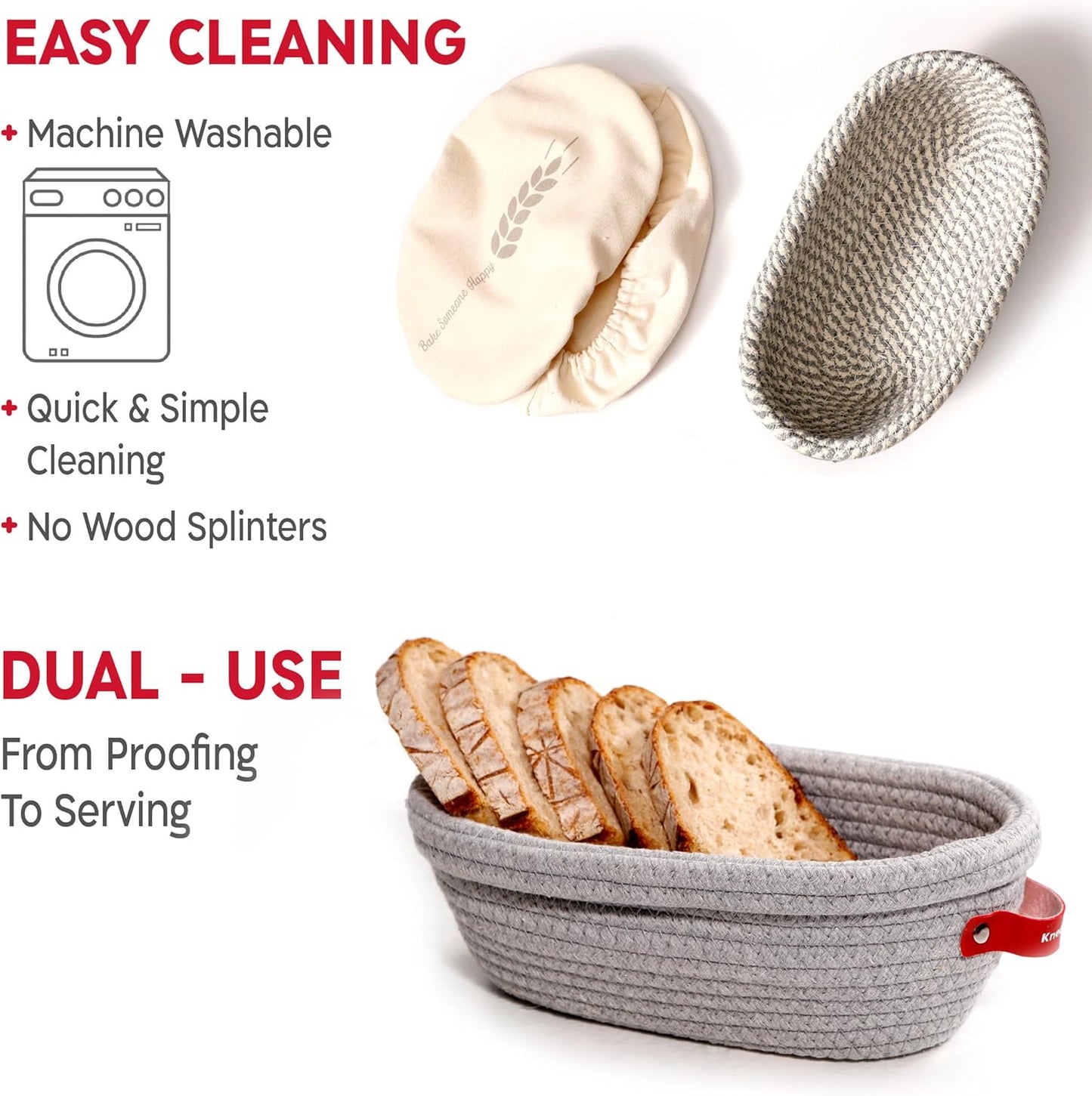 KneadAce Sourdough Starter Kit (PRO 34oz Jar, 2xOval baskets, Red Bread Lame)