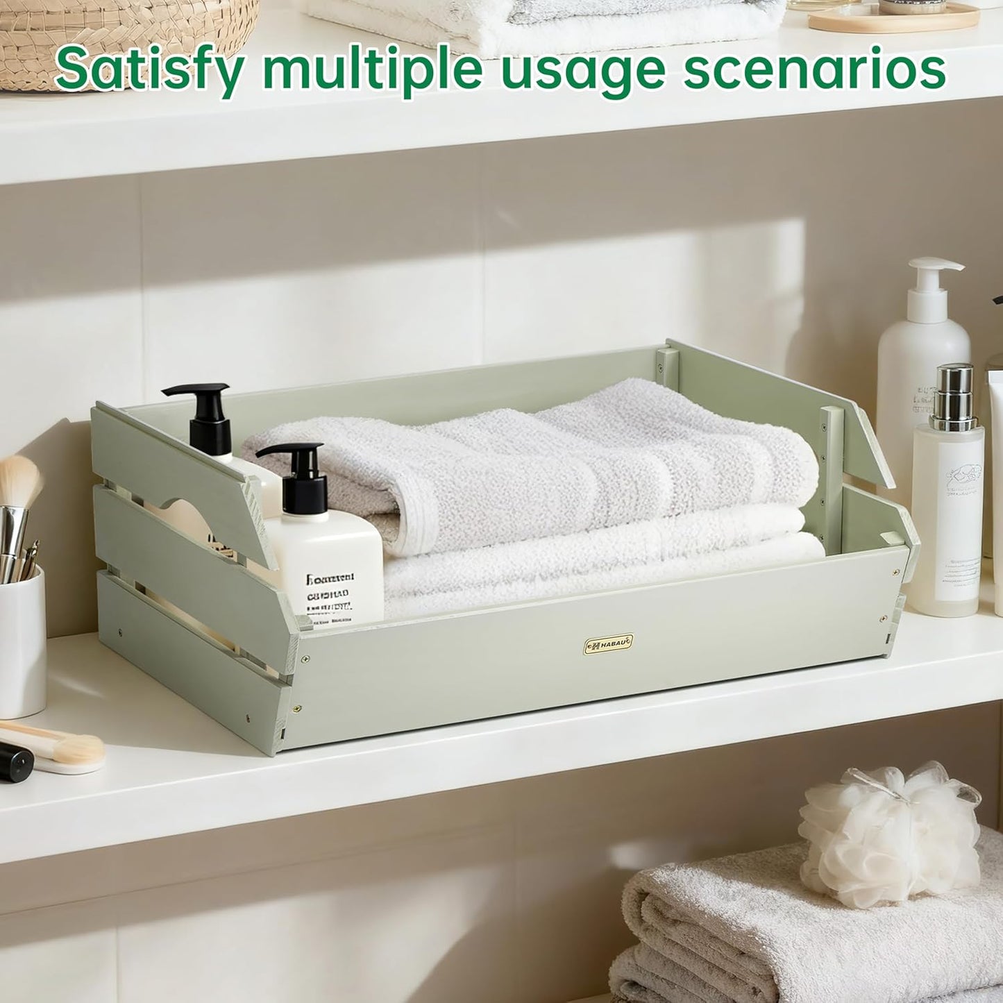 HABAU Wood Potato Onion Storage Bins - Wooden Stackable Produce Basket - Fruit Vegetable Storage for Kitchen Pantry Organization