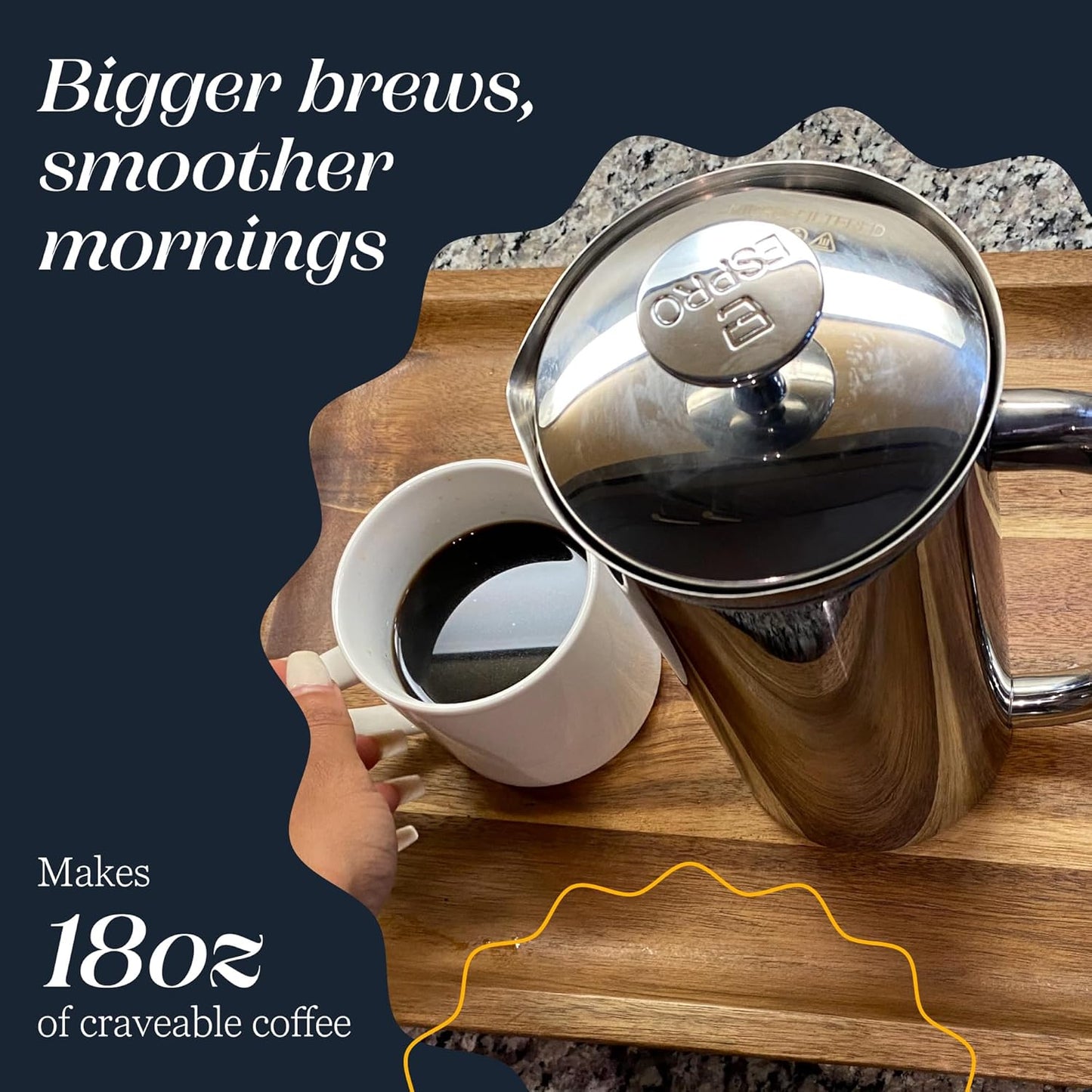 ESPRO P7 French Press Coffee Maker - Double-Walled Stainless Steel Insulated with Micro-Filter, 18 Ounces, Polished Stainless Steel