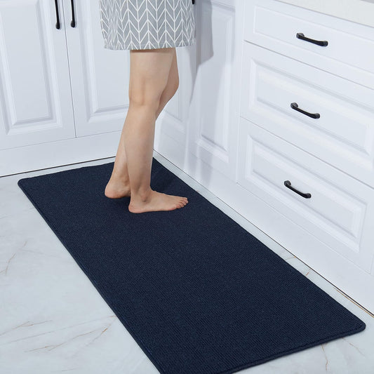 COSY HOMEER 24X60 Inch Kitchen Rug Mats Made of 100% Polypropylene Strip TPR Backing Soft Kitchen Mat Specialized in Anti Slippery and Machine Washable,for Kitchen, Floor Home,Office,Sink,Laundry,Navy