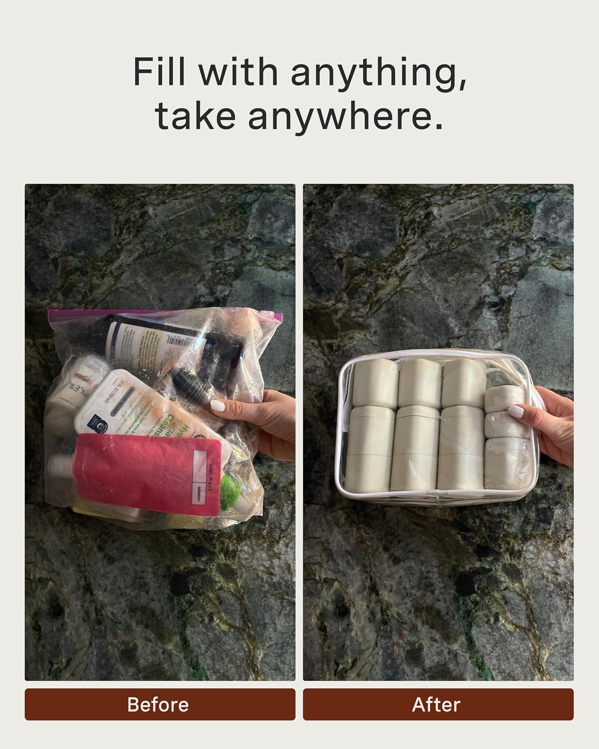 Cadence Travel Containers - Core Skincare Set - Magnetic Containers with Lids,2 Small (0.56oz) & 3 Medium (1.32oz) - Cleanser, Moisturizer, Serum, Makeup Remover & Sun Icon Labels - Pacific