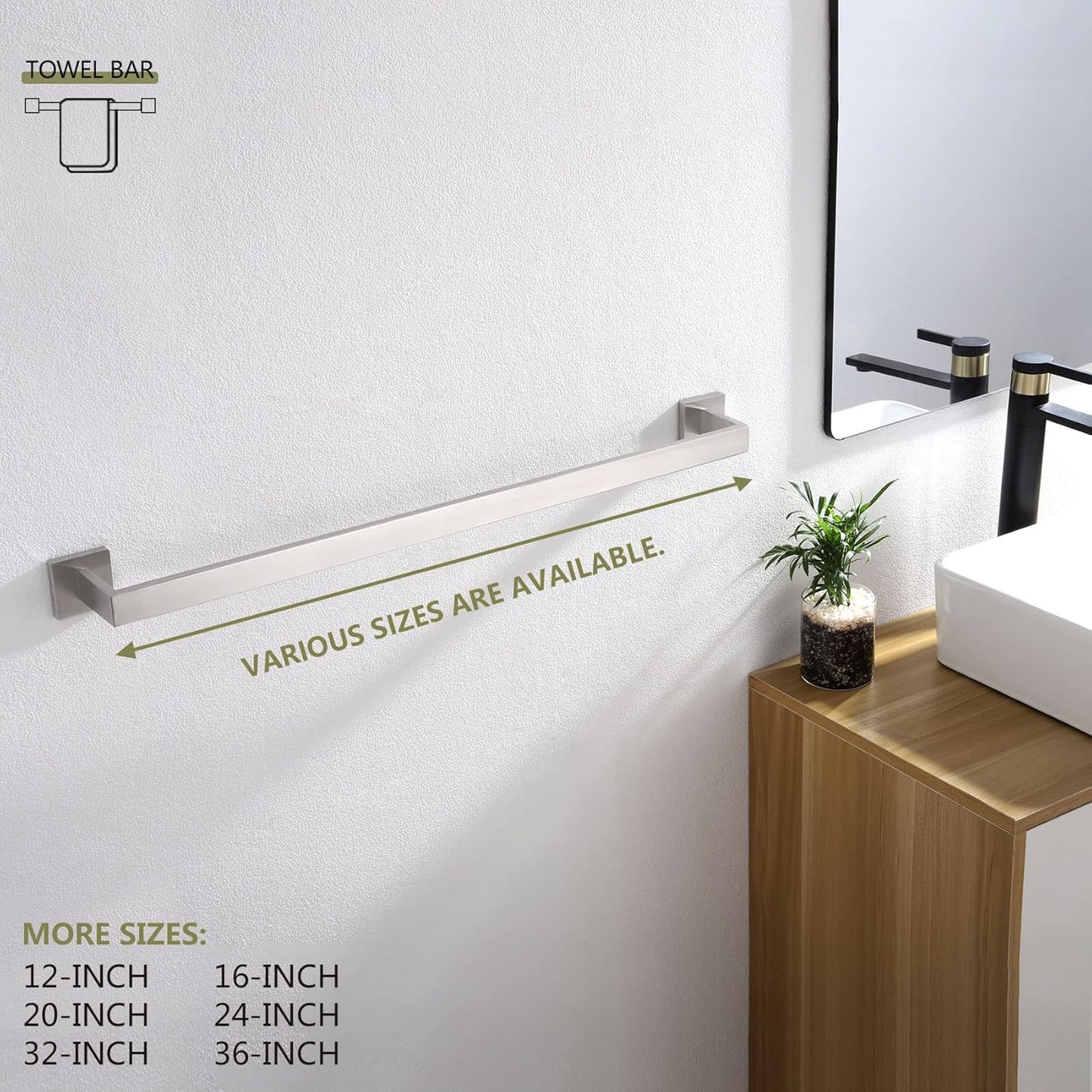 KOKOSIRI 32-Inch Single Towel Bar, Bathroom Kitchen Towel Holder, Wall Mounted SUS304 Stainless Steel Towel Rack, Brushed Nickel, B4003BR-L32