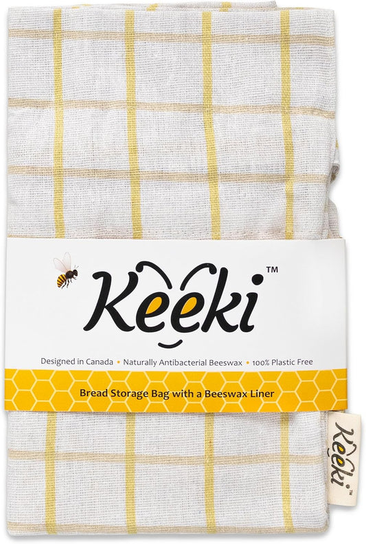 Keeki Bag - The Original Beeswax Lined Bread Bag for Homemade & Sourdough | Reusable Linen Bread Storage | Beeswax Wrap Alternative | Plastic-Free Storage w/Wide Drawstring Closure (Yellow)