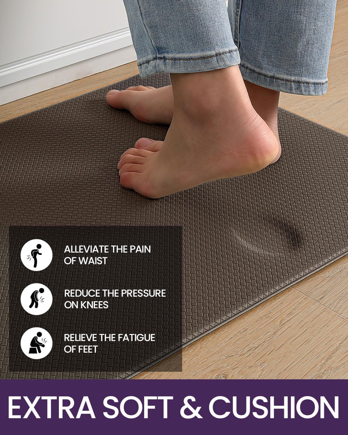 DEXI Kitchen Floor Mats Cushioned Anti Fatigue,17x79,Long Standing Runner Rug Waterproof, Comfort Memory Foam Padded for Front Sink Laundry, Brown