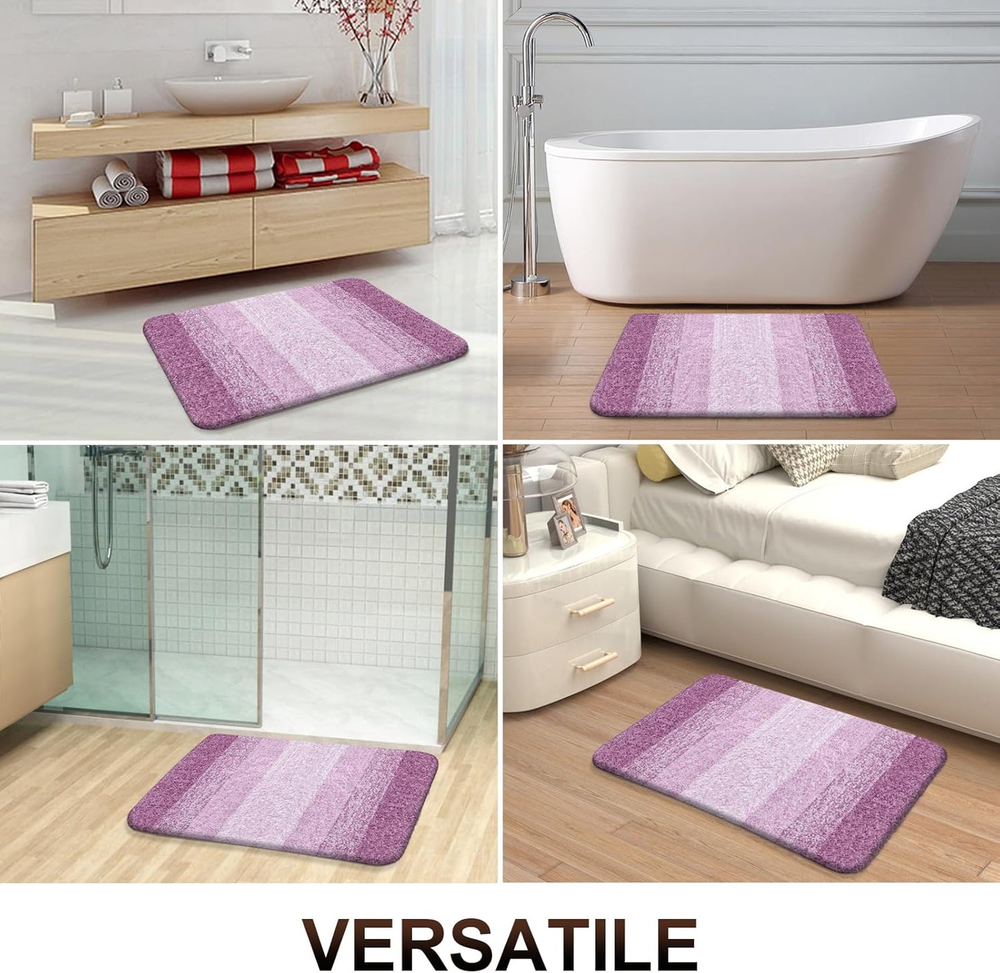 OLANLY Bathroom Runner Rugs 59x24, Extra Soft Absorbent Microfiber Bath Rugs, Rubber Backing, Quick Dry, Washable Bath Mats for Bathroom Floor, Tub and Shower, Home Decor Accessories, Pinkish-Purple