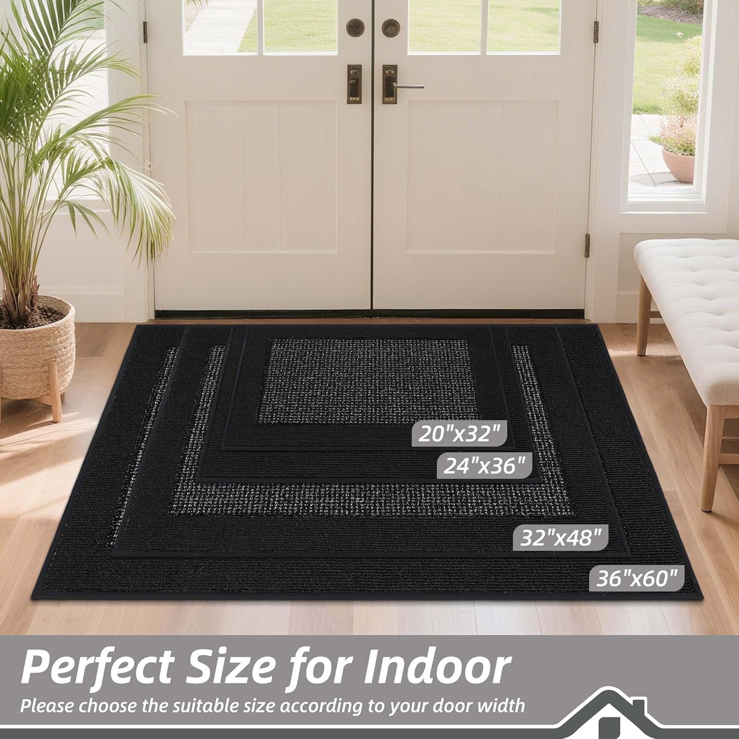 BEQHAUSE Indoor Door Mat 20" x 32", Dirt Trapper Door Mats Non-Slip Entryway Rugs Washable, Resist Dirt Absorbent Welcome Mat, Low Profile Floor Mats for Front Back Door and Entryway, Black