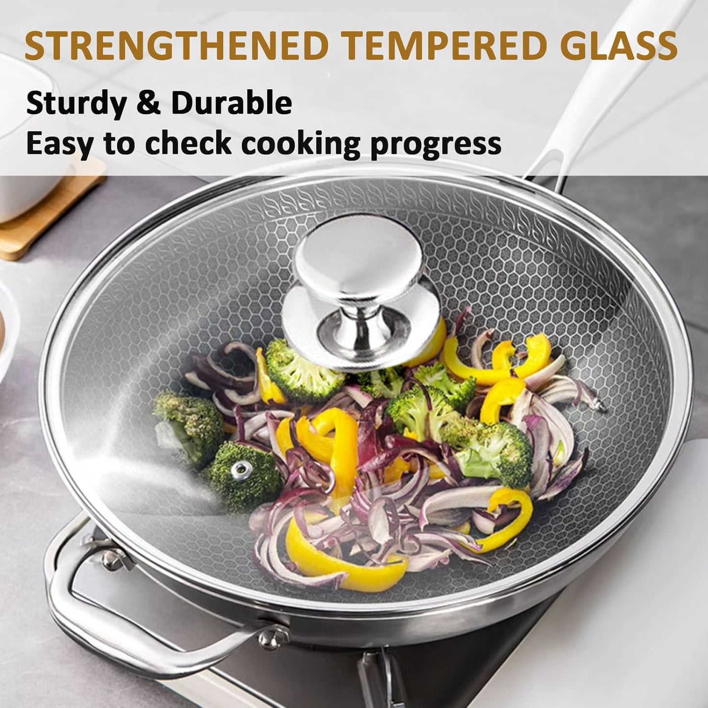 Glass Lid for 10.25 Inch Stainless Steel Cast Iron Skillets Frying Pans, 26cm Tempered Lids for Dutch Ovens, 10.25 In Pan Cover with Stainless Steel Rim for Stock Pots, Dishwasher Safe