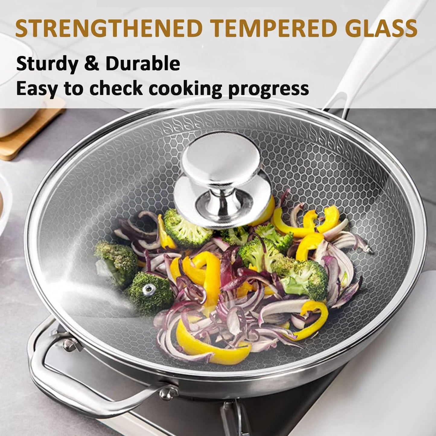 Glass Lid for 12.5 Inch Stainelss Steel Cast Iron Skillets Frying Pans, 32cm Tempered Lids for Dutch Ovens, 12.5 In Pan Cover with Stainless Steel Rim for Stock Pots, Dishwasher Safe