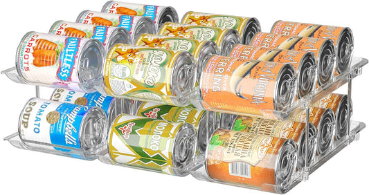Can Organizer for Pantry, 3 Sets 2Tiers Can Storage Organizer Pantry, Soda Can Organizer for Fridge 24 Cans Rack Automatic Rolling Stackable Canned Food Organizer,Clear
