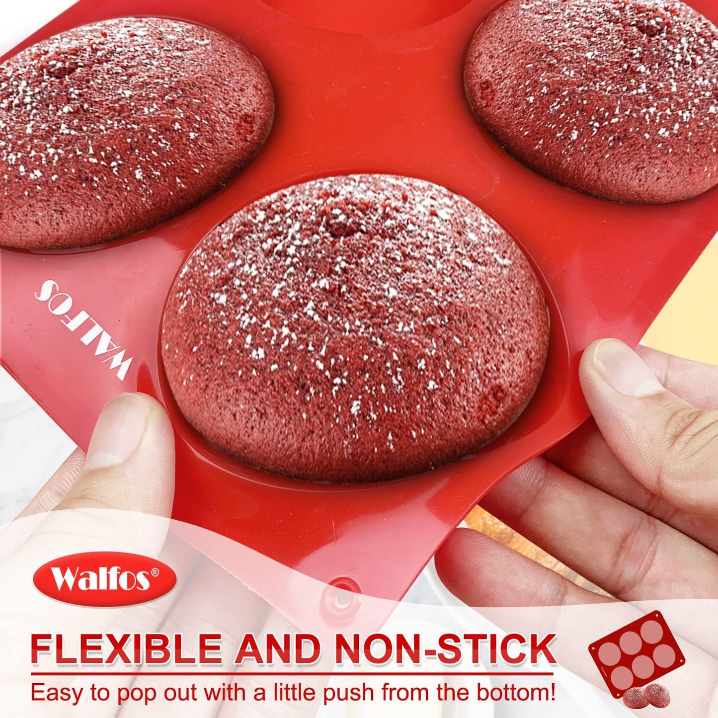 Walfos Silicone Muffin Top Pan Set, Non-Stick Whoopie Pie Baking Pans, Food Grade & BPA Free, Great for Muffin Tops, Whoopie Pies, Egg Muffins, Hamburger Buns and More, Dishwasher Safe, Set of 2