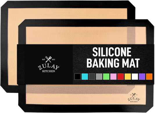 Zulay Kitchen Silicone Baking Mat 2-Pack (16.5"x11.6") – Reusable Nonstick Silicone Baking Sheets for Oven, Pastry, Cookies & More – Easy to Clean, Heat Resistant (Black)