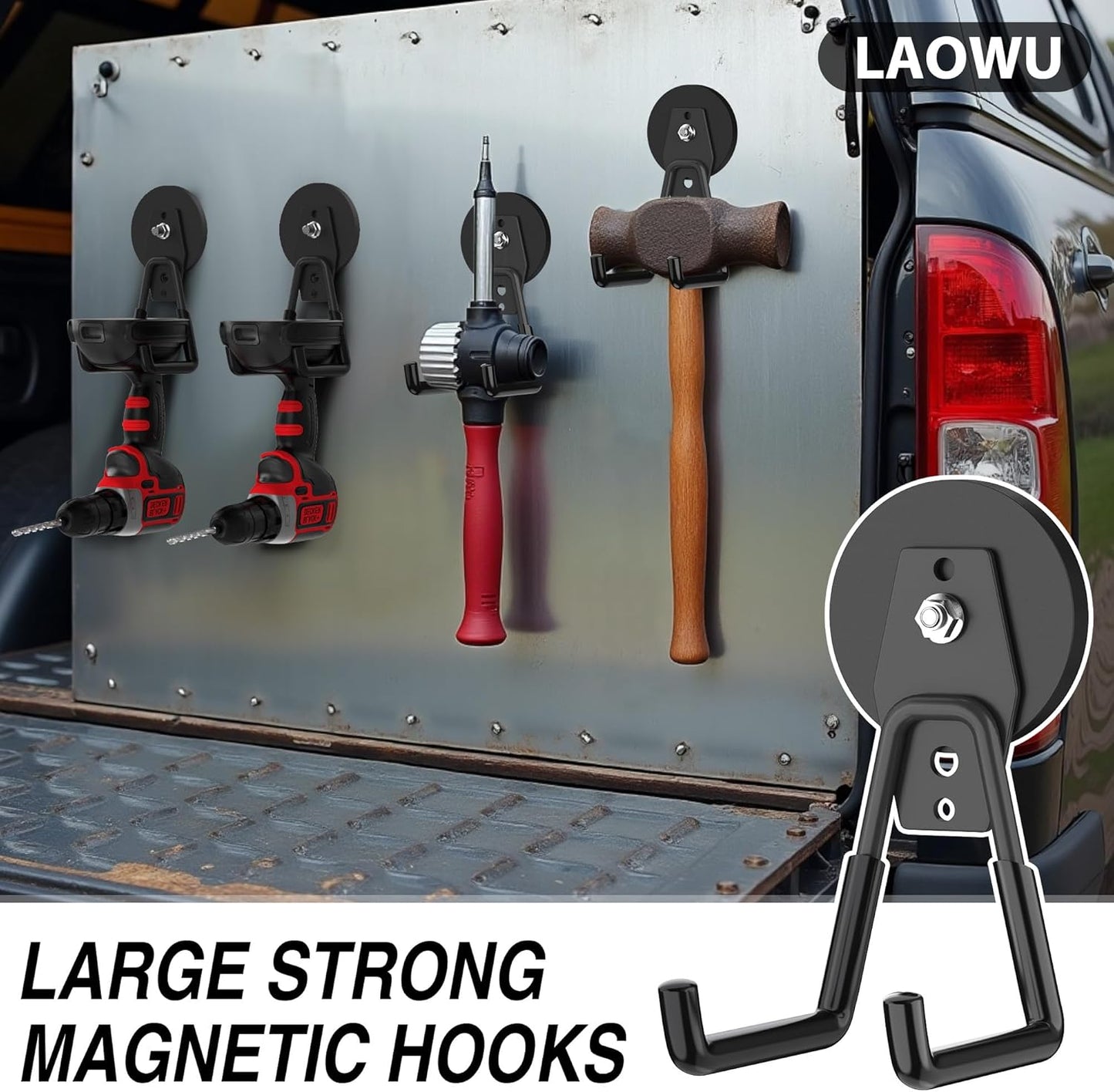 3Pcs Heavy Duty Storage Magnetic Utility Hooks Large Garage Strong Extra Magnet Hooks Hanger with Anti-Slip Coating Heavy Duty Magnetic Hooks for Hanging Power Dril Garage Garden Tools Black