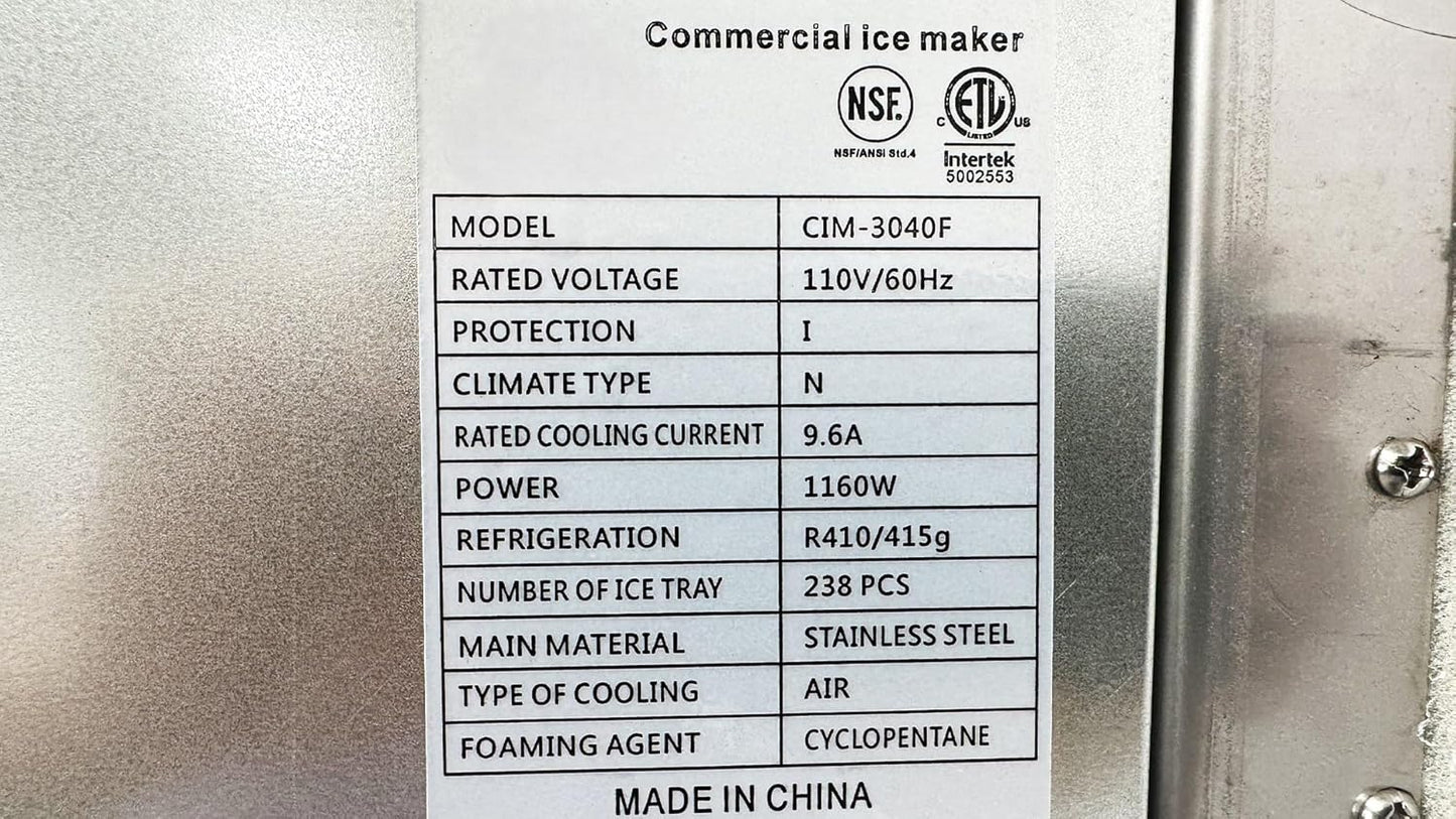Commercial Ice Maker Machine, 660 lbs Daily Production, 300 lbs Storage, Digital Control Panel, Stainless Steel CIM-3040F
