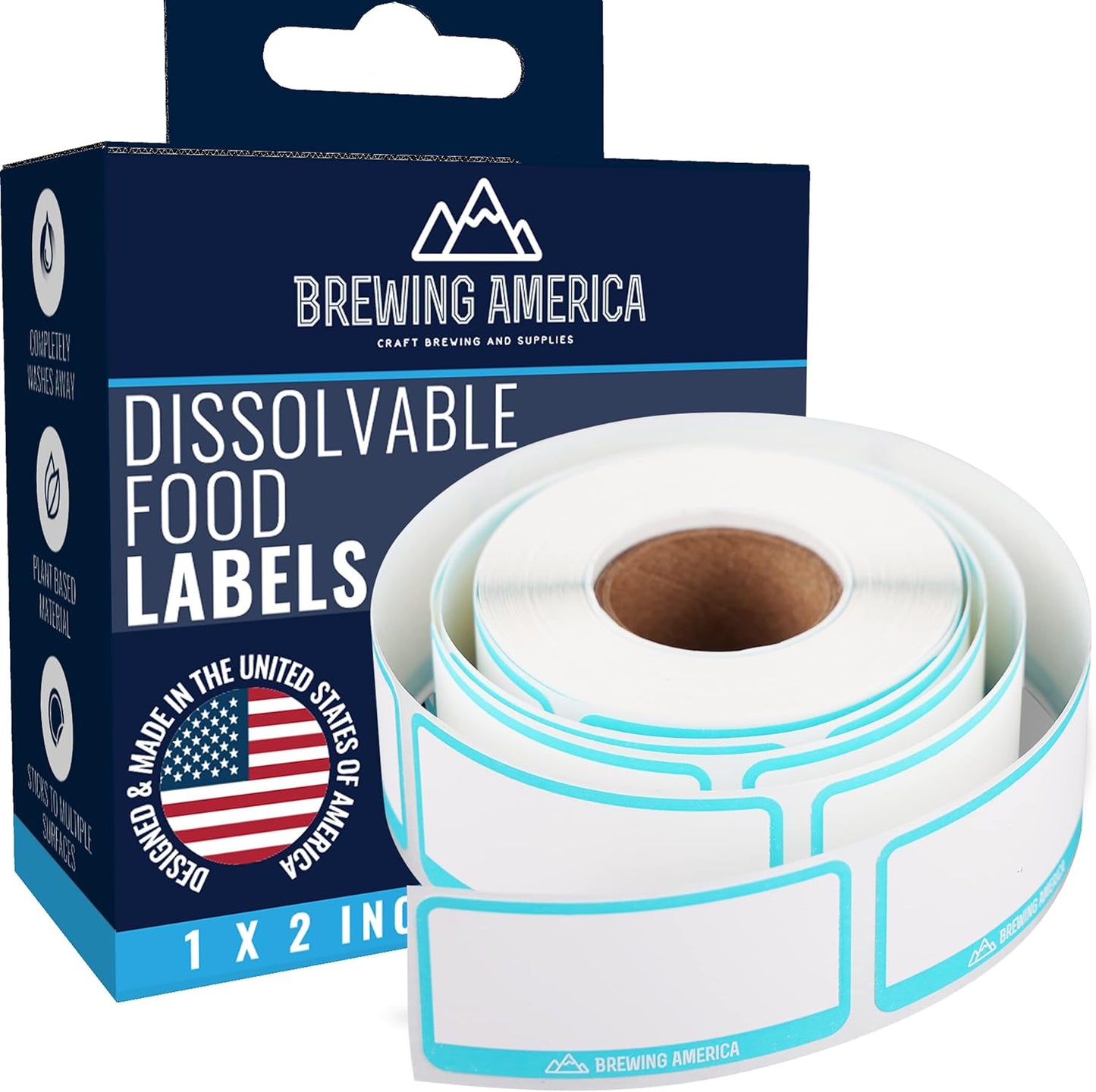 Dissolvable Food Labels for Food Containers - Made in USA - 1x2 Great for Food Prep, Pantry, Canning, Freezer, Mason Jar Storage, Bottles and Rotation– No Scrubbing, No Residue - Teal