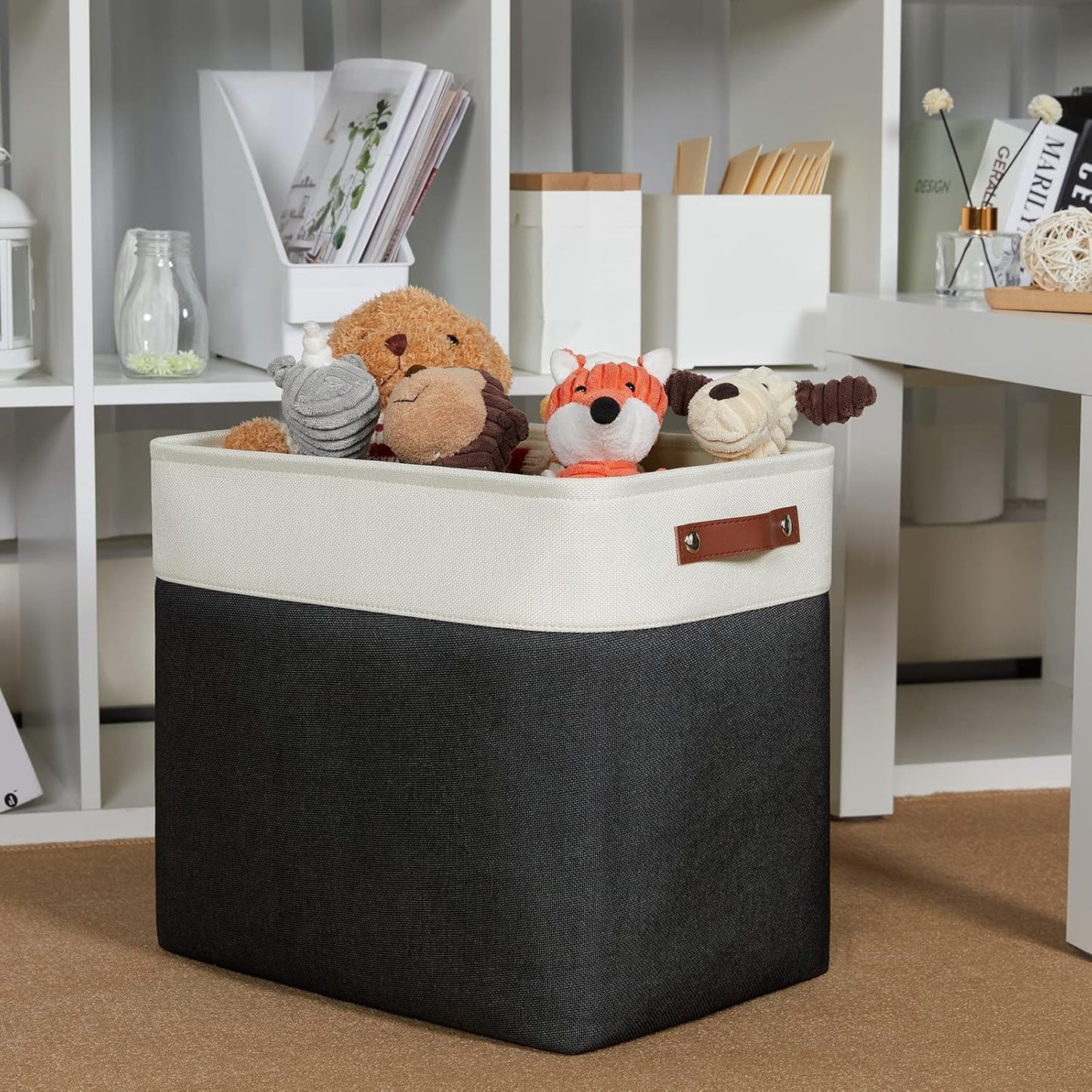 DULLEMELO Extra Large Storage Baskets, Fabric Storage Bins for Organizing Shelves Nursery Toys Books, Closet Baskets and Bins with Handles, White&Black 2-Pack