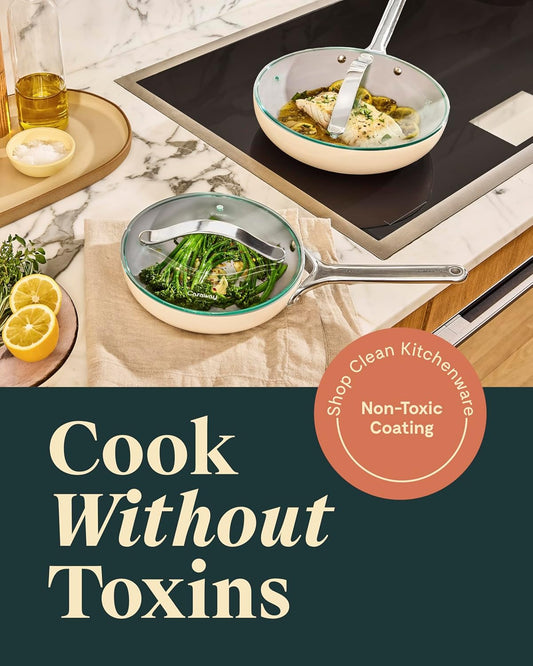 Caraway Ceramic Fry Pan Duo with Glass Lids - Non-Stick Frying Pans (10.5” & 8”) - Non Toxic, PTFE & PFOA Free - Oven Safe & Compatible with All Stovetops – Gray