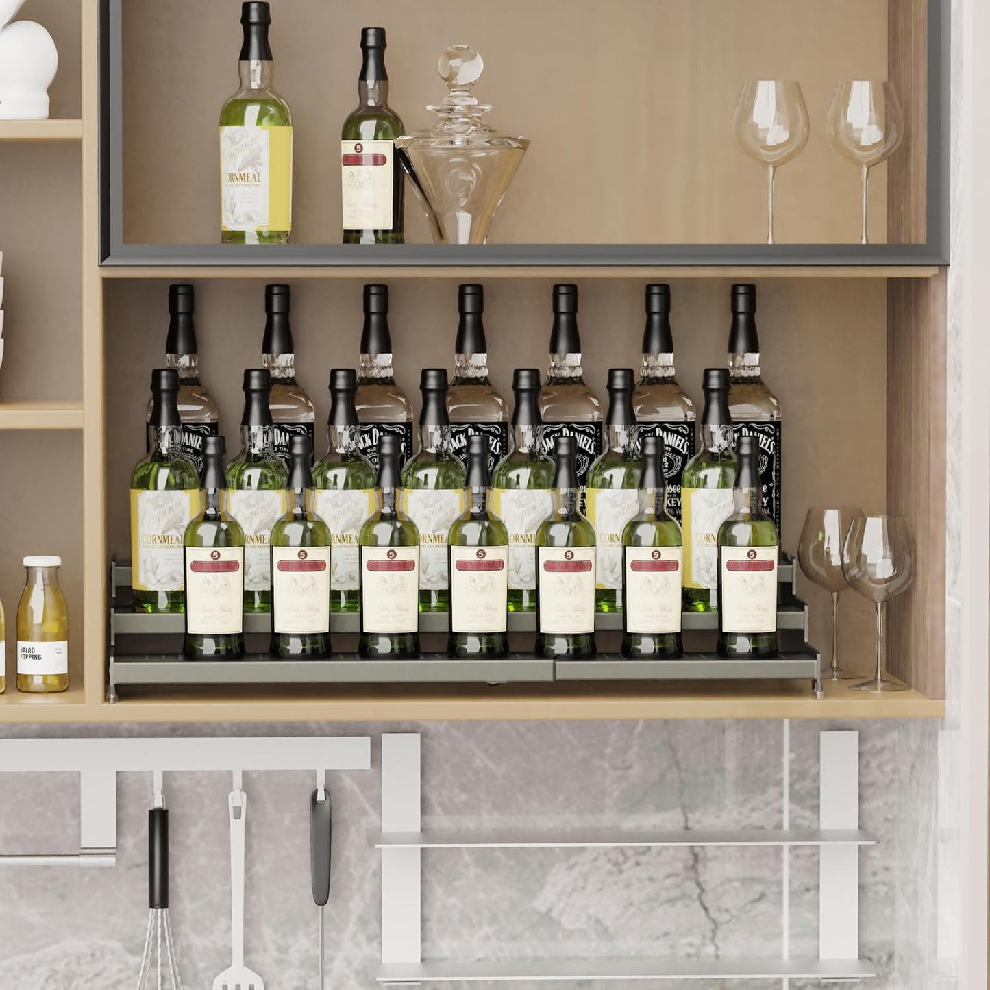 Expandable Spice Rack organizer with 3-Tier step shelf,Modern Design heavy duty,Non Skid and Visibility,Great for Kitchen Cabinet, Pantry and more(3PACKS/GUN-GREY)