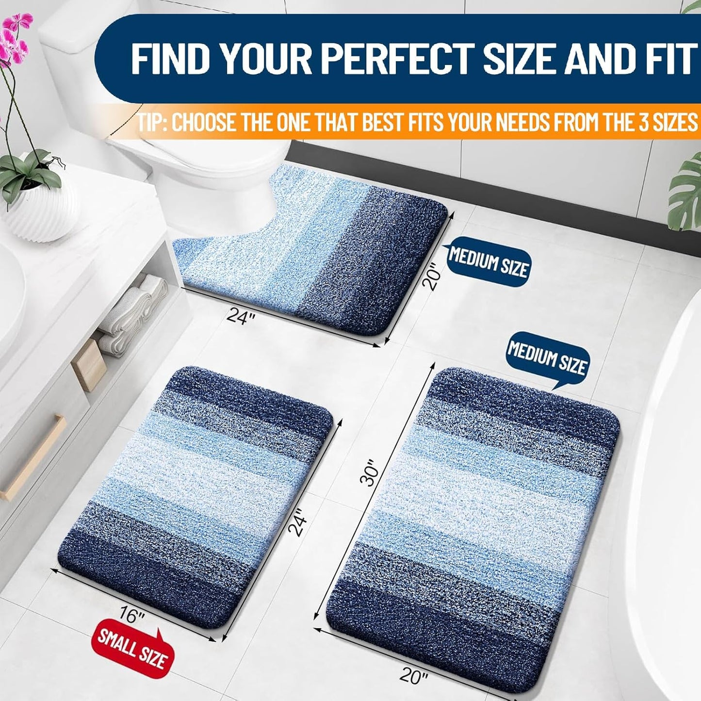 OLANLY Bathroom Rugs Mat 30x20, Extra Soft Absorbent Microfiber Bath Rugs, Rubber Backing, Quick Dry, Machine Washable Bath Mats for Bathroom Floor, Tub and Shower, Home Decor Accessories, Navy