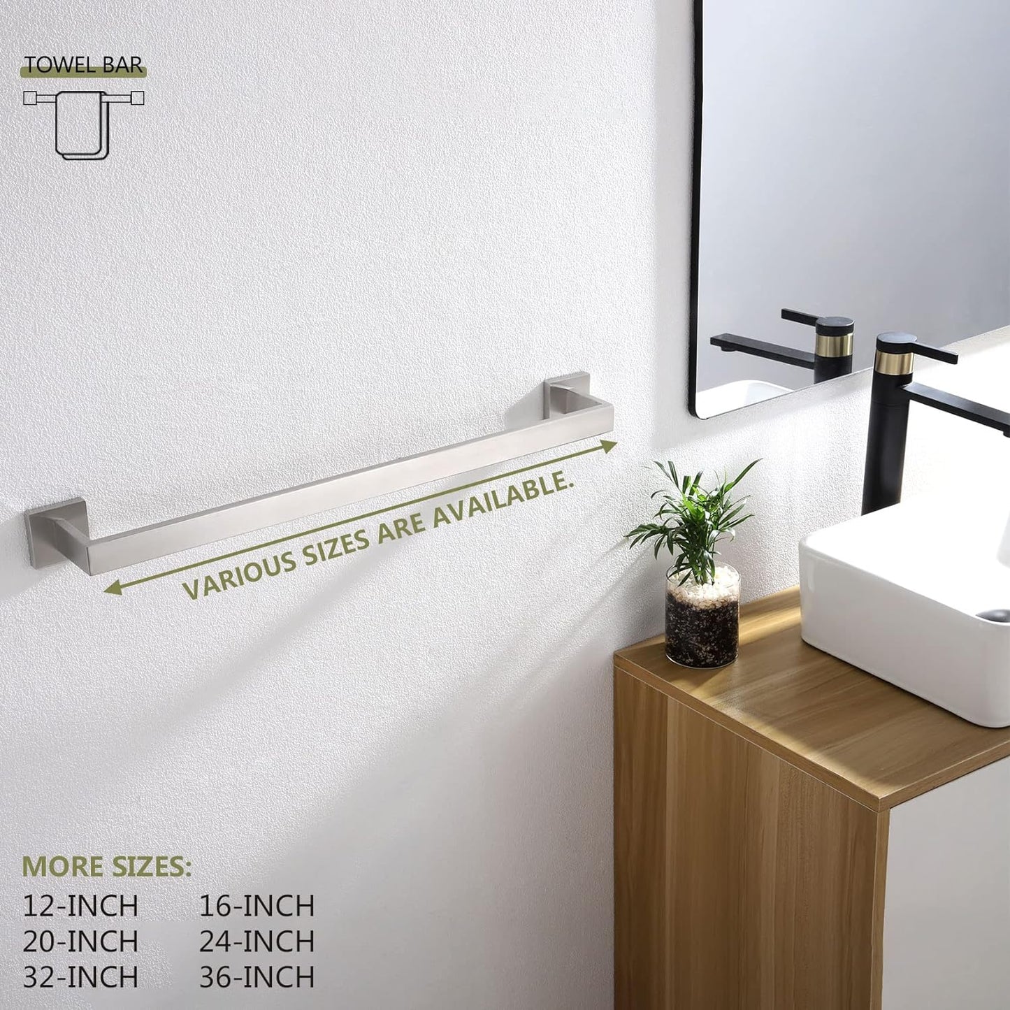 KOKOSIRI 24-Inch Single Towel Bar, Bathroom Kitchen Towel Holder, Wall Mounted Stainless Steel Towel Rack 2 Pack, Brushed Nickel, B4003BR-L24-P2