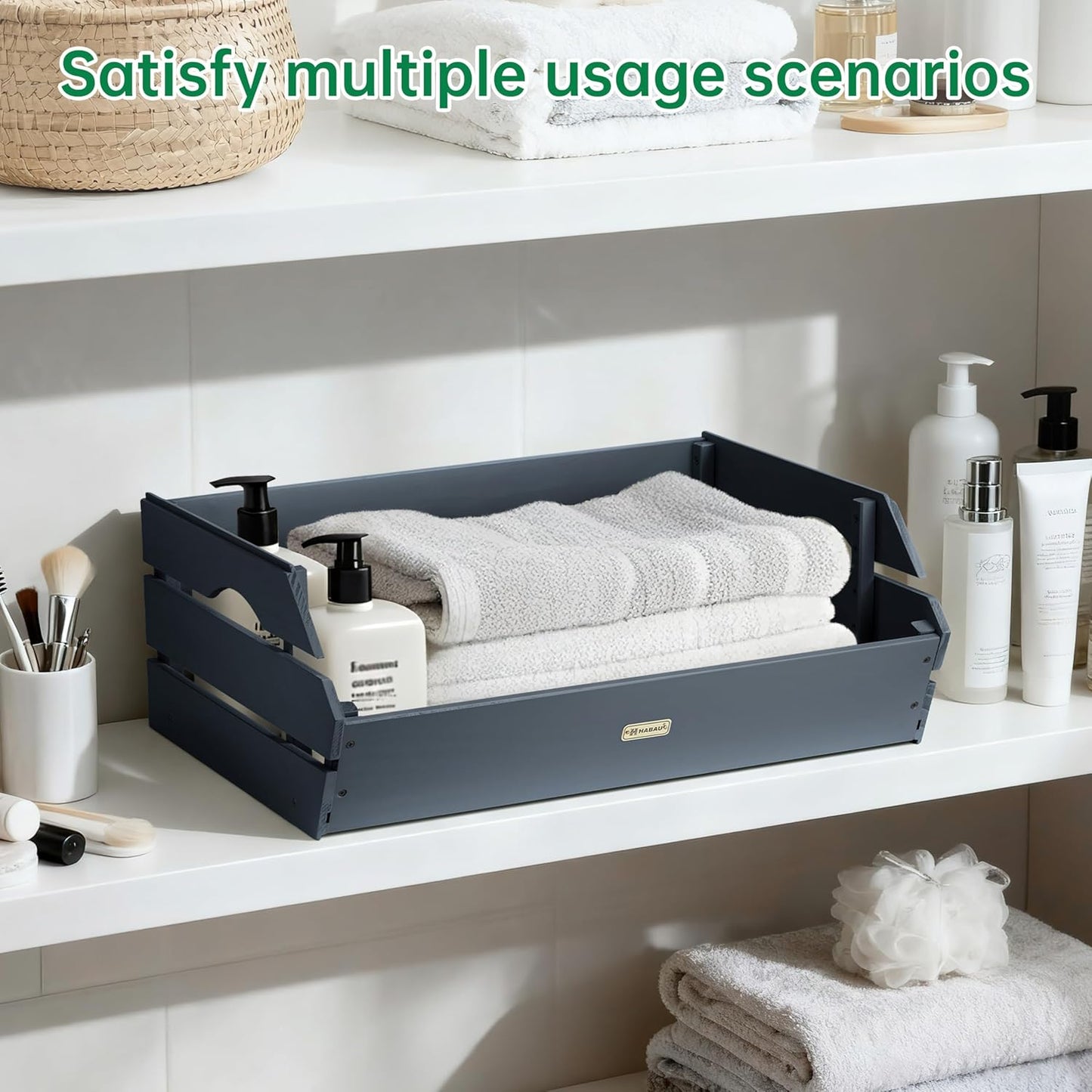 HABAU Wood Potato Onion Storage Bins - Wooden Stackable Produce Basket - Fruit Vegetable Storage for Kitchen Pantry Organization