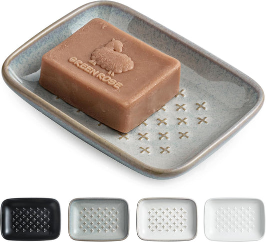 Gomakren Soap Dish, Shower Soap Holder, Ceramic Soap Dishes for Bar Soap Sponge Shampoo, Soap Saver Tray for Bathroom Kitchen Sink Counter, 5.5 Inch, Gray