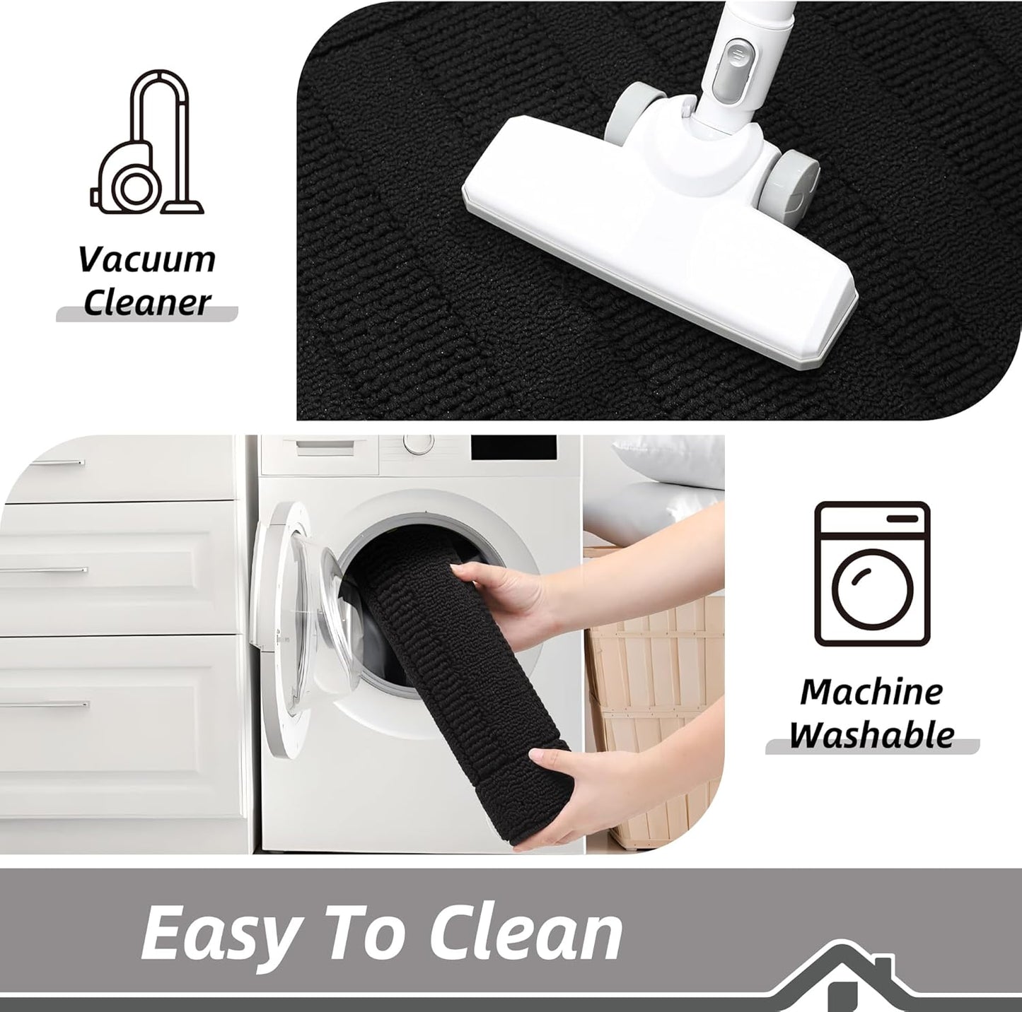 BEQHAUSE 24x36 Inch Kitchen Rug Mat Durable Kitchen Rugs Non-Slip Washable Absorbent Kitchen Mats for Floor Dirt-Resistant Semicircular Kitchen Mat (Black)