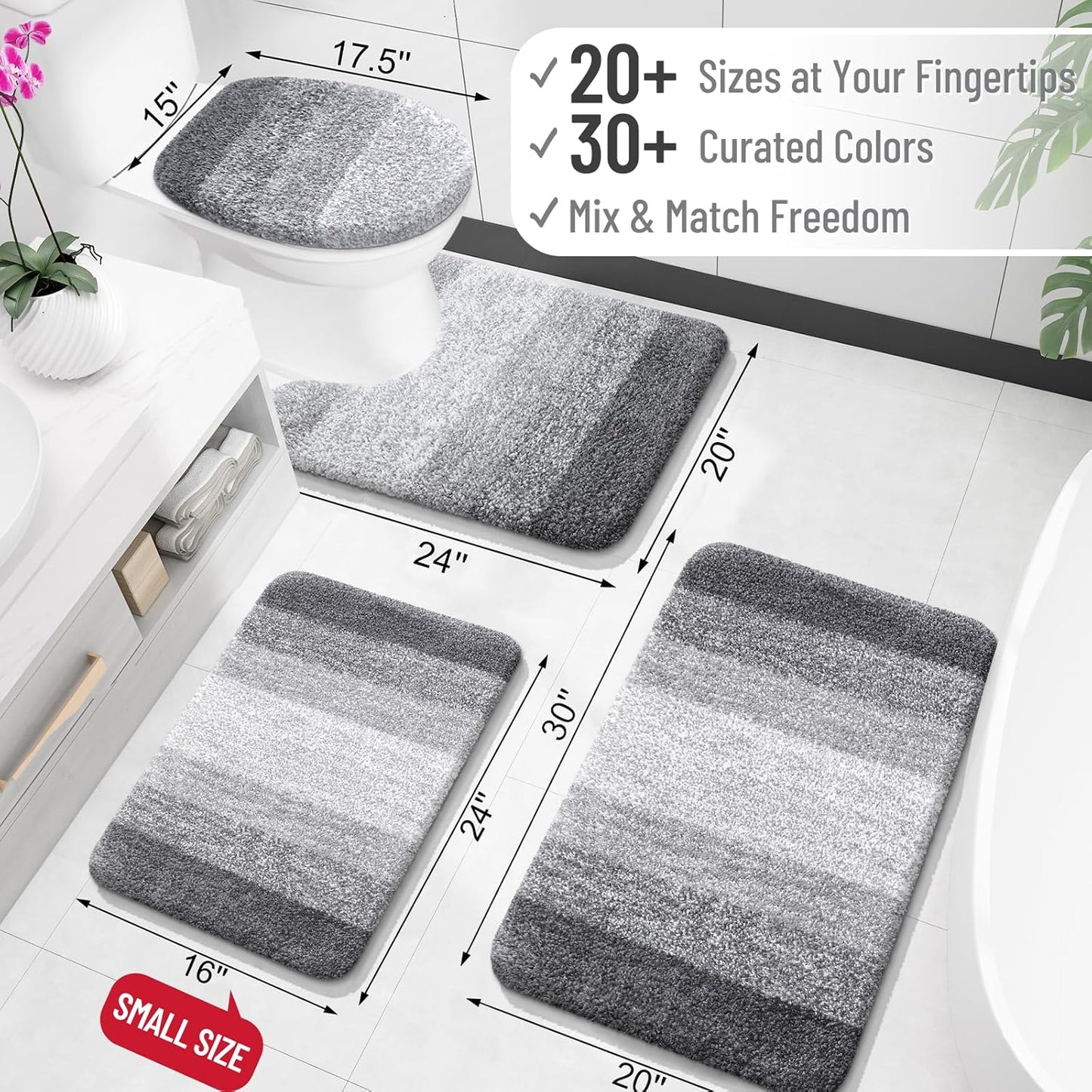 OLANLY Bathroom Rug Mat 47x24, Extra Soft and Absorbent Microfiber Bath Rugs, Non-Slip Plush Shaggy Bath Carpet Runner, Machine Wash Dry, Bath Mats for Bathroom Floor, Tub and Shower, Grey