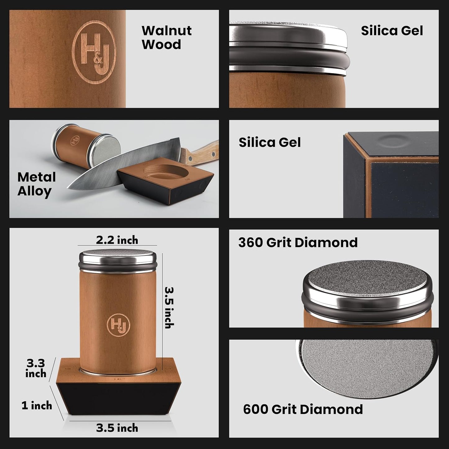 Hugo & Jude Premium Rolling Knife Sharpener - Sharpening Made Easy - Ergonomic Diamond Rolling Wheel Sharpener, 15/18/20/22° Magnetic Angles for Kitchen Knife Sharpener- Kitchen Gadgets & Gifts