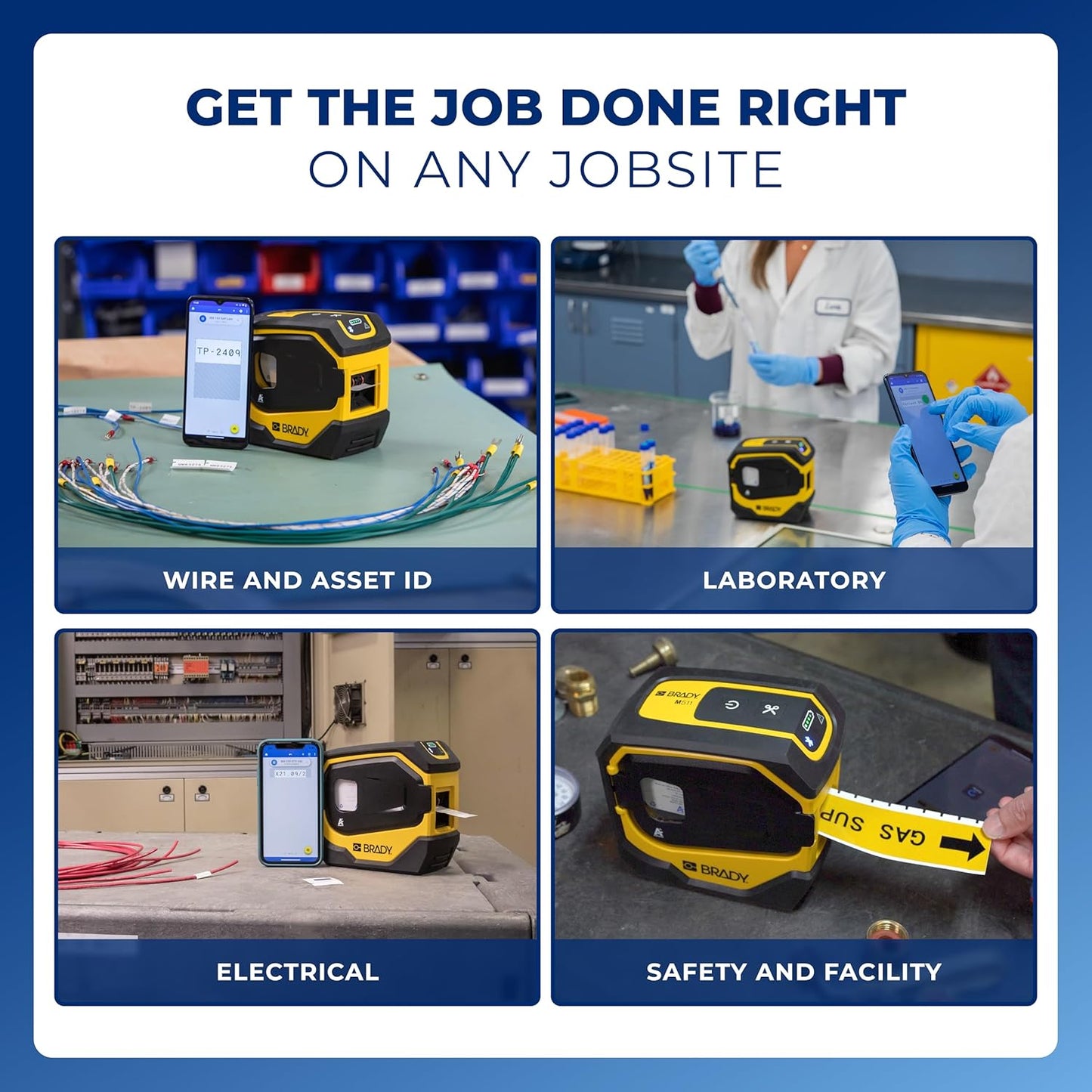 Brady M511 Portable Wireless Industrial Label Printer, Bluetooth Compatible, Comes with a Hard Case, Power Brick, 3 Label Cartridges, Magnet, Utility Hook Workstation Product/Wire Suite