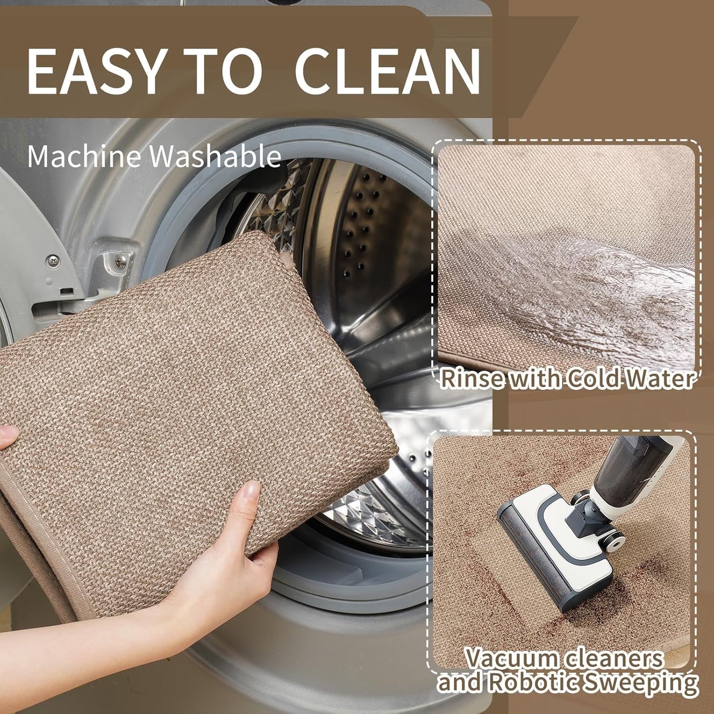 Kitchen Mats for Floor, Super Absorbent Kitchen Rugs Non Slip Washable, Soft Imitation Linen Braided Kitchen Runner Rug, Standing Mat Kitchens Sink Mat, Easy to Clean, Brown 17x71