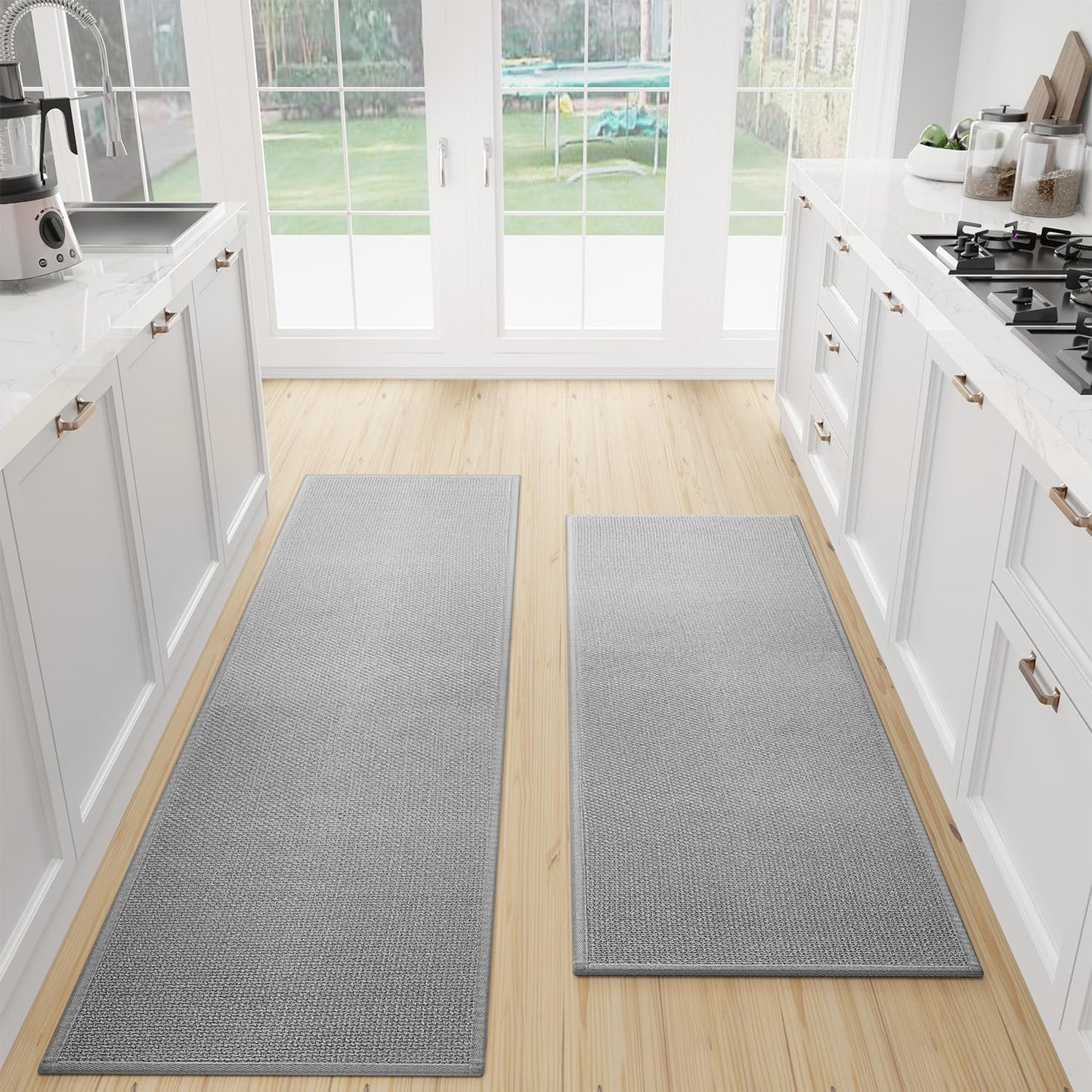 Kitchen Mat Set of 2 PCS, Cushioned Non Slip Rugs for Kitchen Floor, Absorbent Runner Comfort Standing Mats Washable for Kitchen, Office, Home, (Grey, 17.3"x47"+17.3"x71")