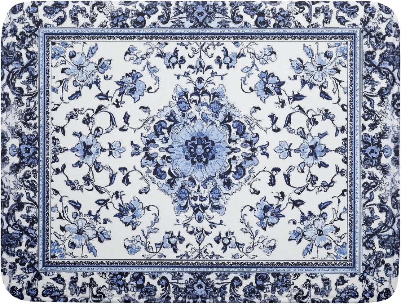 Boho Floral Dish Drying Mat 18x24 Inch Blue Leaves Kitchen Drying Pad Reversible Absorbent Dish Drainer Rack Mats Counter Tableware Decor