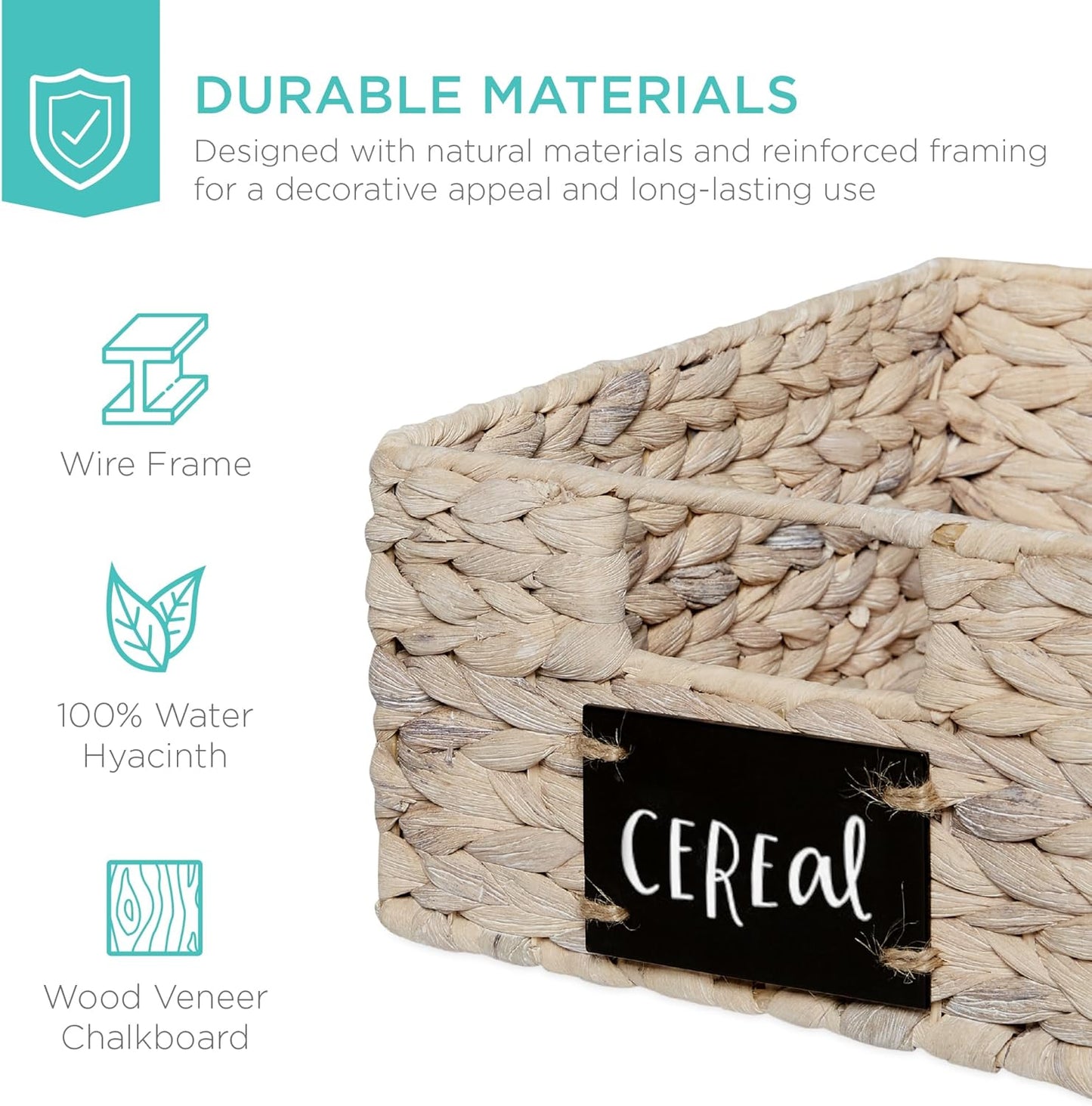 Best Choice Products Set of 4 9x12in Water Hyacinth Pantry Baskets, Woven Organizers w/Chalkboard Label, Chalk Marker - White