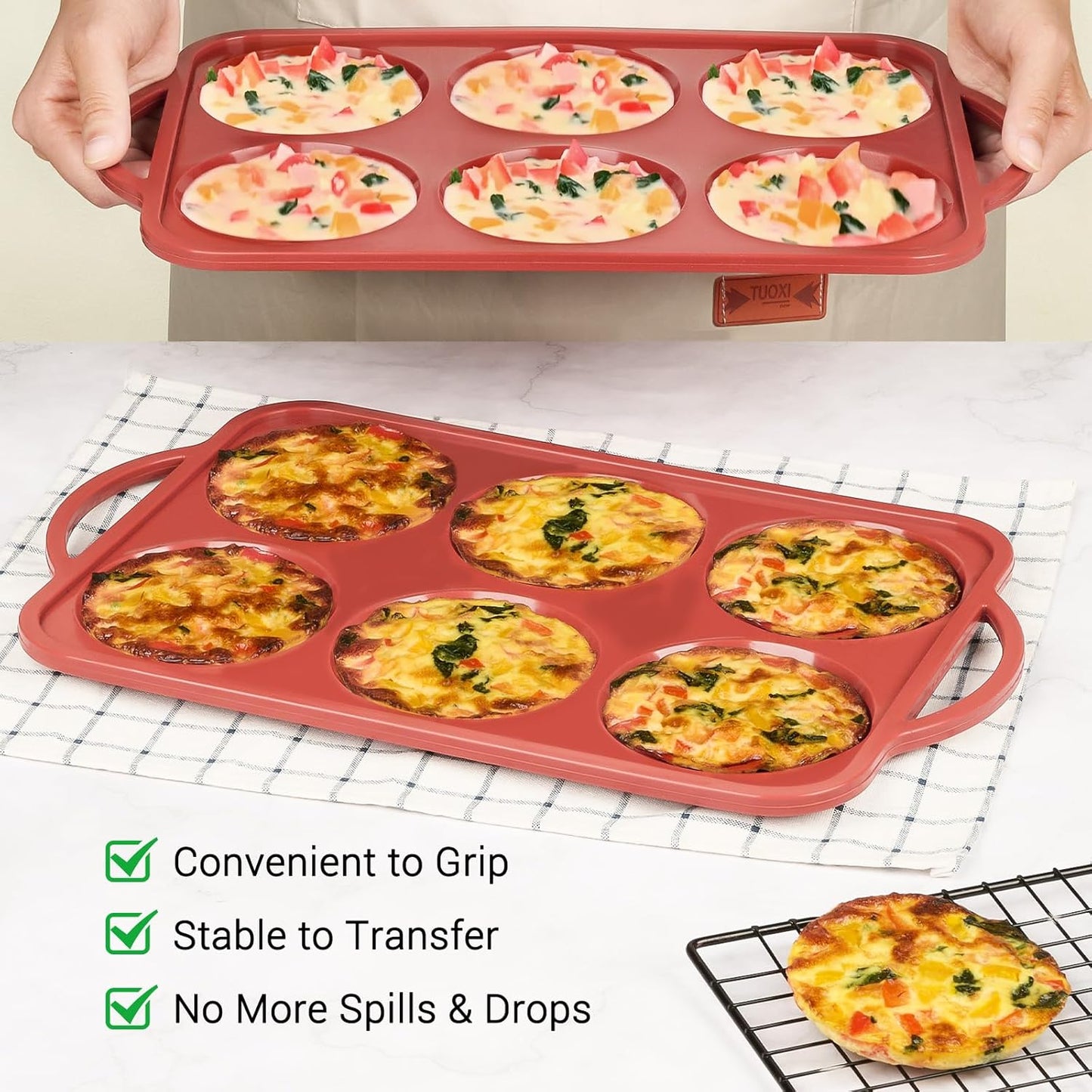 JOERSH 4 Inch Jumbo Silicone Muffin Top Pan with Metal Frame, Non Stick Silicone Egg Mold for Oven, Large Whoopie Pie Baking Pan for English Muffin, Breakfast Sandwich, Egg Bite, Hamburger Bun Tart