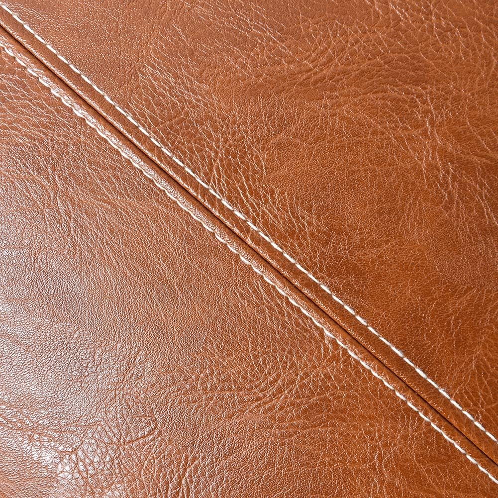 Fancy Homi Brown Boho Long Lumbar Faux Leather Decorative Throw Pillow Covers 14x24 Inch for Living Room Couch Bed Sofa, Hand Stitched Rectangle Cushion Case, Rustic Modern Farmhouse Home Decor