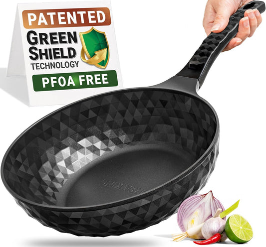 Diamond X Premium Non Stick Wok Pan - 11" Large Flat Bottom Chinese Wok - Woks & Stir-fry Pans Nonstick - Titanium-Coated 8-Layered Korean Engineered Skillet for Frying, Oil-Free, PFOA-Free