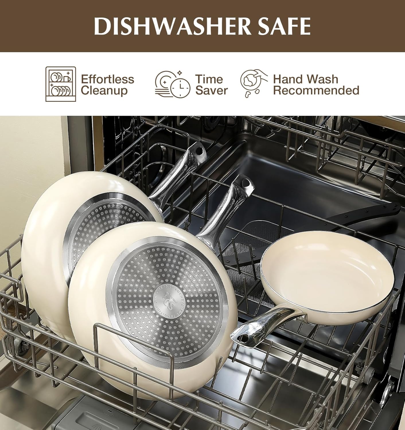 KOCH SYSTEME CS Nonstick Frying Pan with Lid, 8 Inch Non-Stick Skillet with Stay-Cool Stainless Steel Handle, Omelet Pan with Nonstick Ceramic Coating, PFOA Free, Oven Safe, Cream White