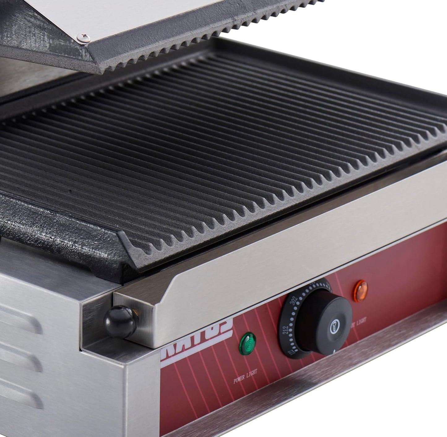 Kratos Commercial Electric Panini Sandwich Grill with Grooved Plates, 14" x 9" Cooking Surface, Commercial Countertop Panini Press, 120V, 1750W (29Y-020)