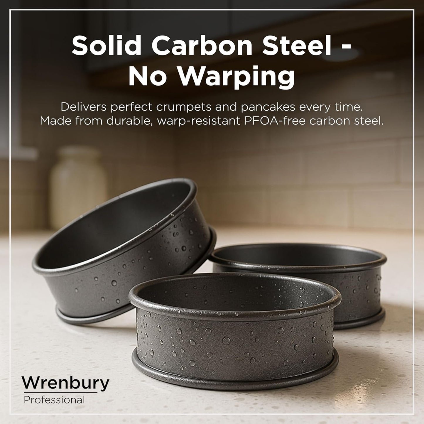 Wrenbury Crumpet Rings Nonstick 3.5 inch - English Muffin Rings - Set of 4 Food Ring Molds for Cooking – Metal Baking Egg Ring Set - Made in England