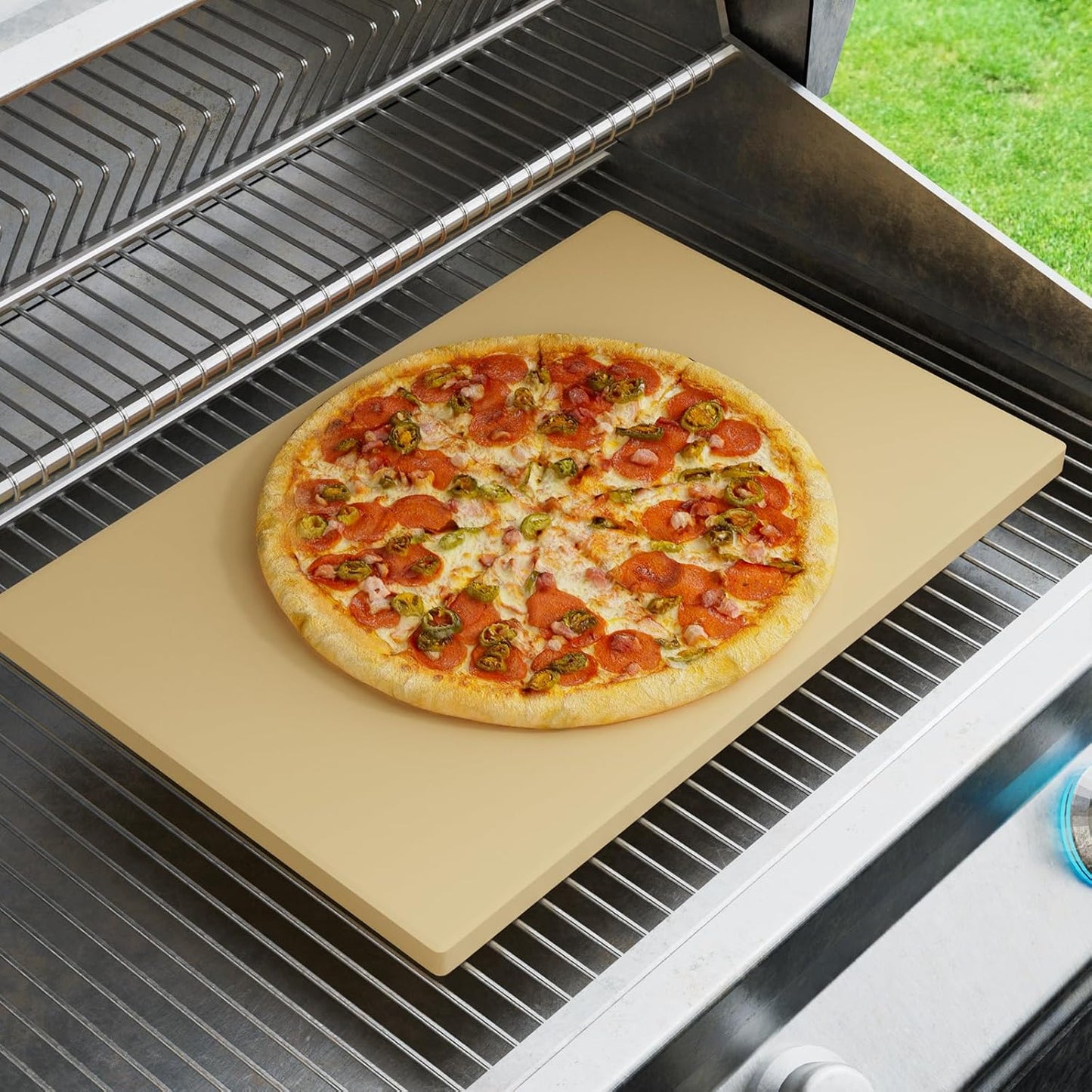 Large Pizza Stone 20" x 13.5" for Grill Rectangular Thick (0.67”) Baking Pizza Stone for Oven Heavy Duty Cordierite, Ideal for Baking Pizzas - Includes Scaper