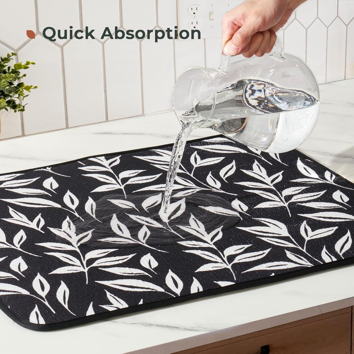 FRESHMINT Printed Dish Drying Mats for Kitchen Counter 2 Pack Absorbent Reversible Drying Mats Microfiber Kitchen Countertop Protector Dishes Drying Pad Extra Large 18"x24" Dish Mat