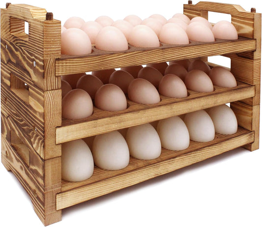 CVHOMEDECO. Wooden Egg Holder Countertop Fresh Egg Holders Firewood Egg Collecting Rack for Gathering Fresh eggs, Stackable with 54 eggs, Home Kitchen Organizer, Set of 3 PCS